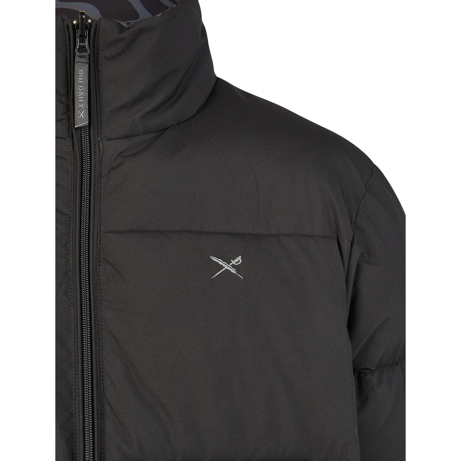 Reverser Puffer Jacket Veste matelassée, noire, col montant, fermeture éclair, rembourrée