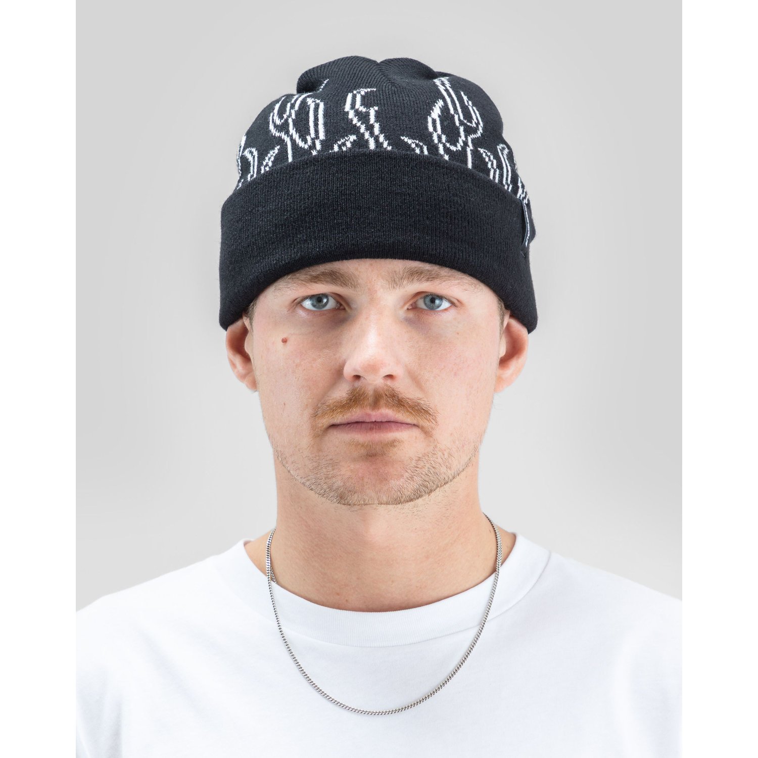 Bonnet, bonnet en tricot, noir, bande à motifs, homme