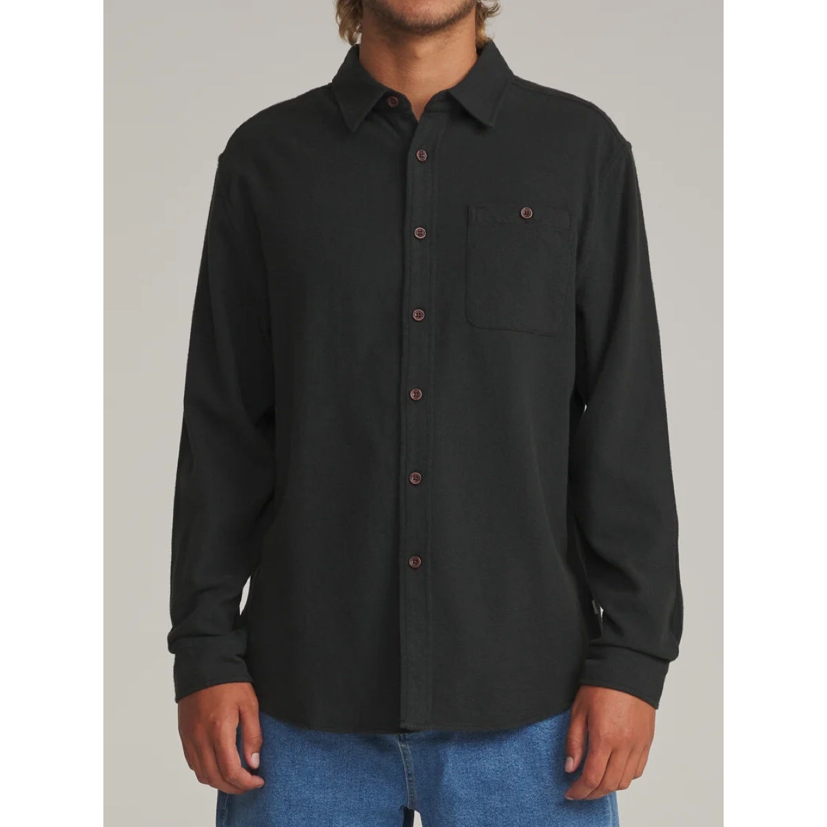 Twiller Flannel Shirt Hemd, Lange Ärmel, Knopfleiste, Brusttasche, Uni schwarz