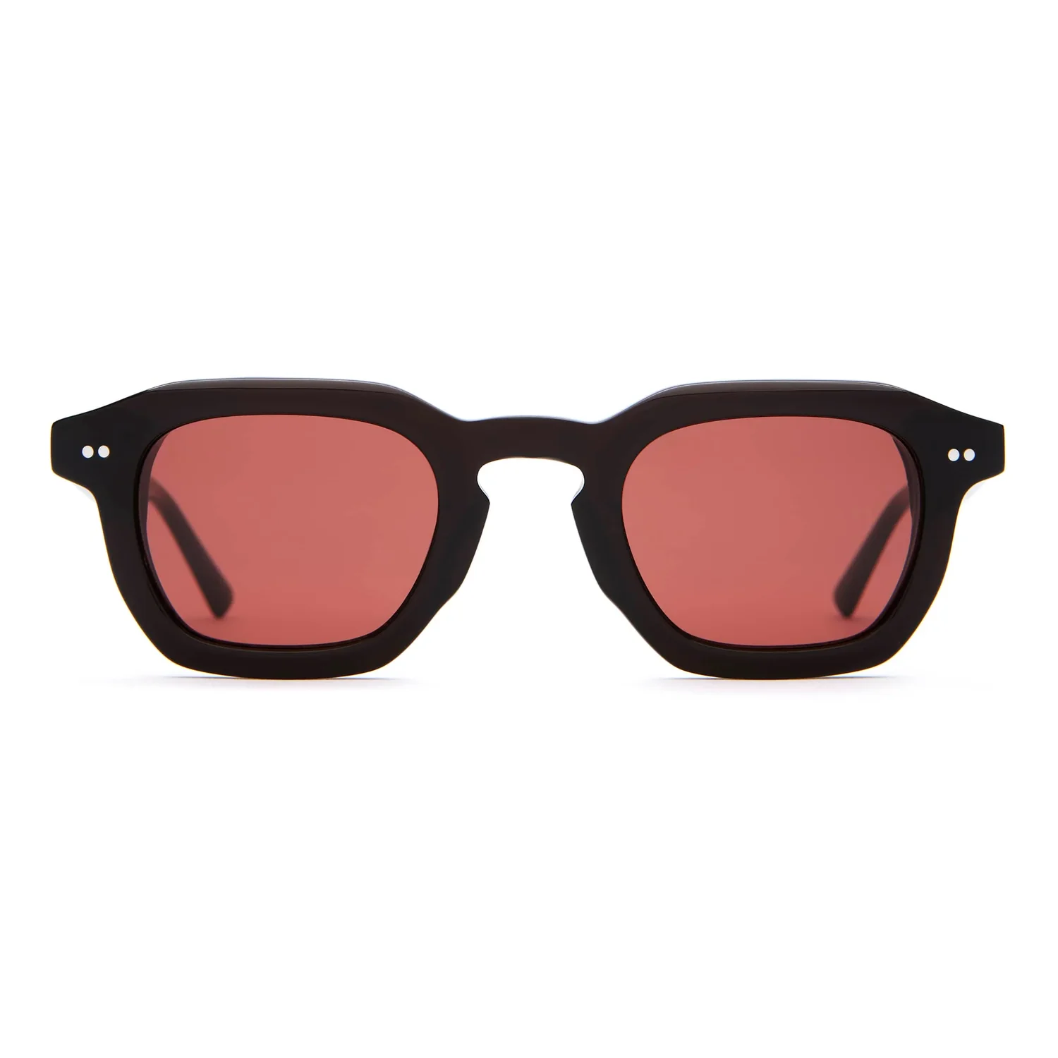 Sonnenbrille, schwarzes Gestell, rote Gläser, Kunststoffgestell, rechteckige Form