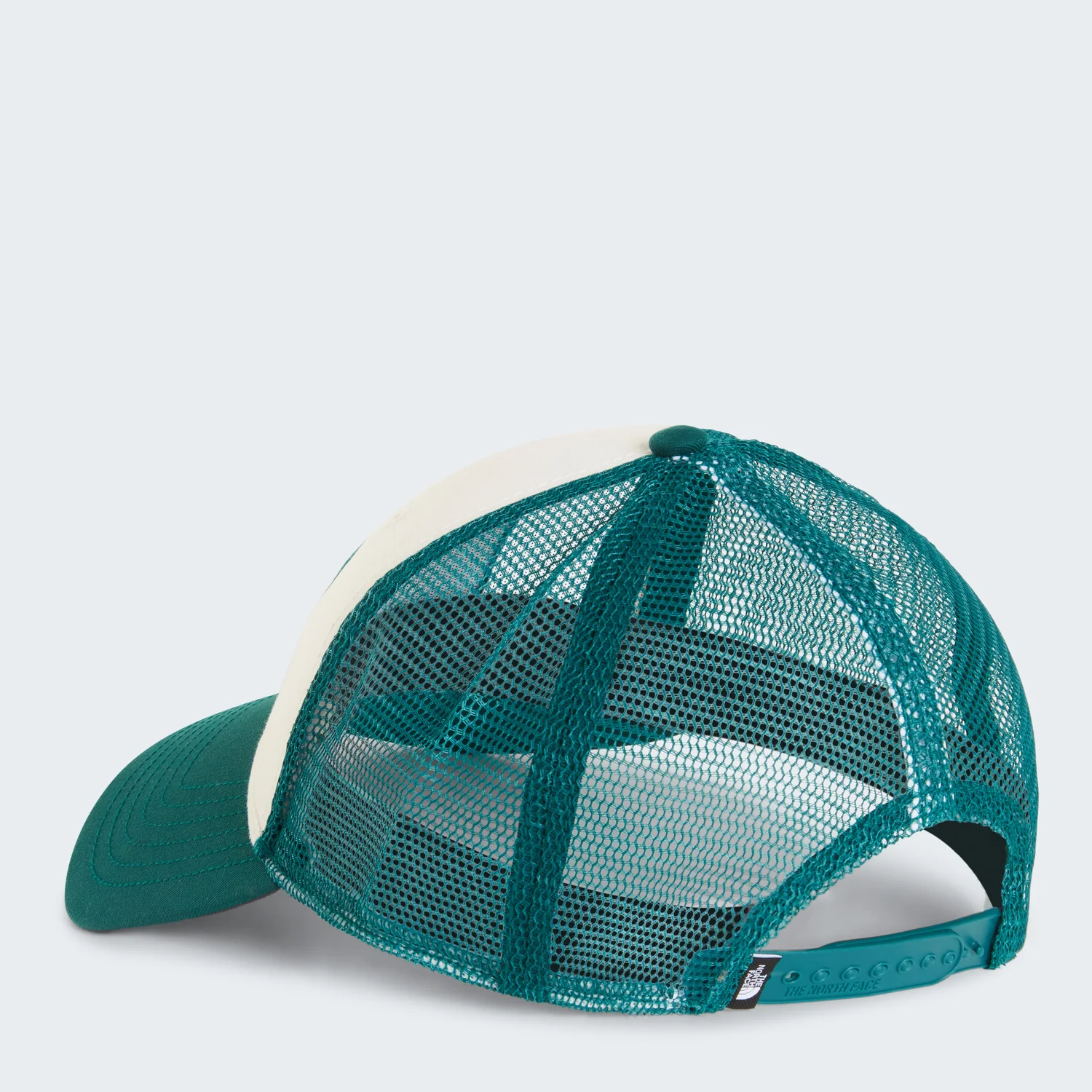 Trucker-Cap, türkises Netz, weißes Frontpanel, gebogener Schirm, Snapback-Verschluss