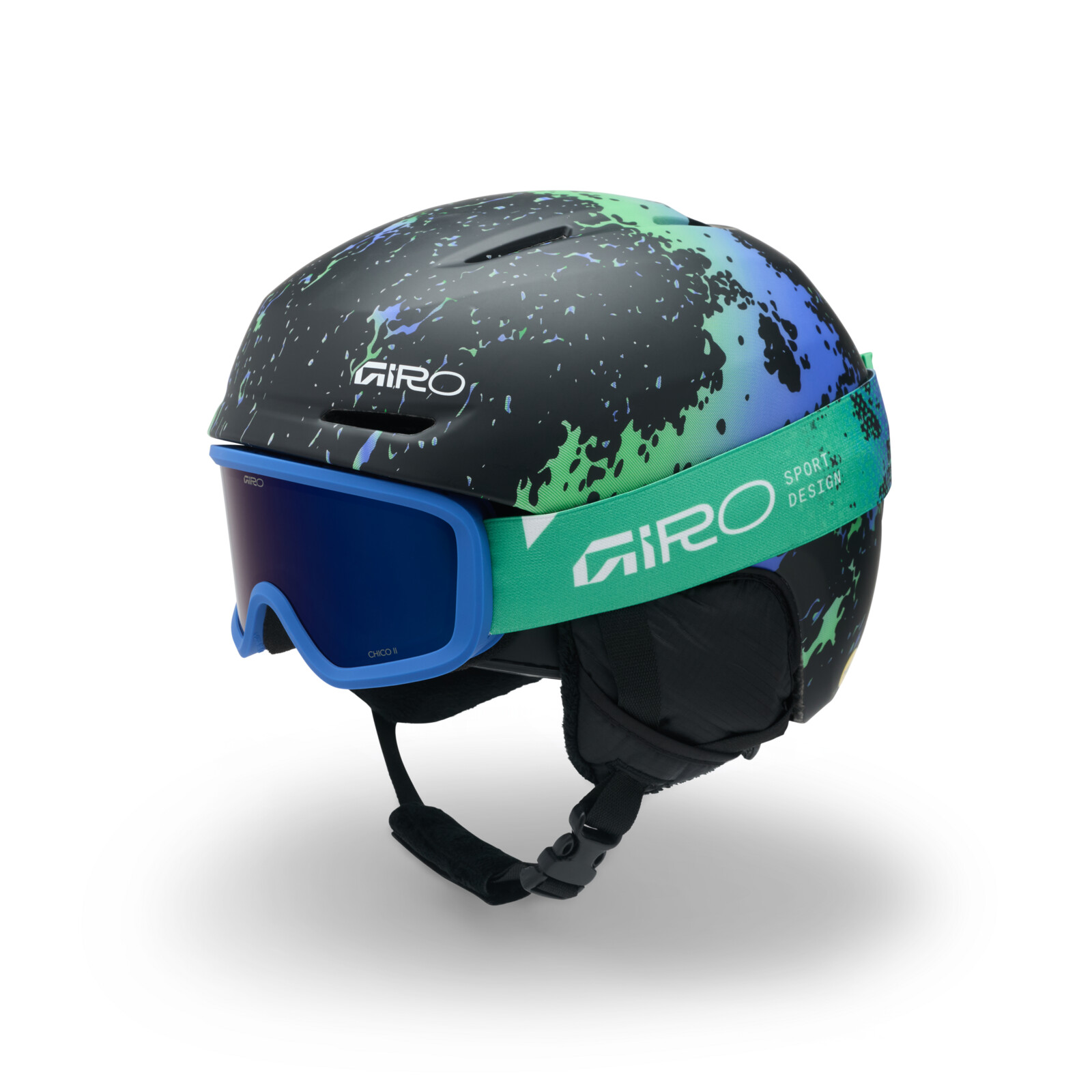 Spur Combo Bonnet de ski, lunettes de ski, masques, casque, noir-vert-bleu