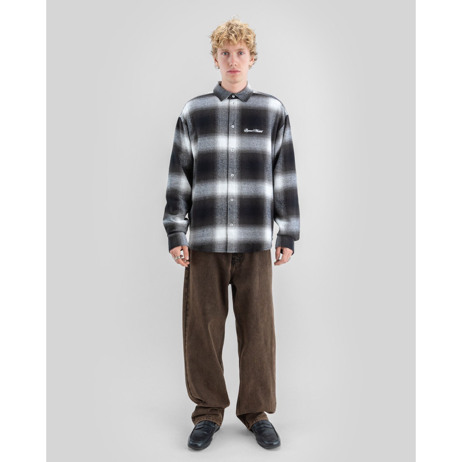 Faded Check Shirt Plaid, Flannel, Shirt, Rückenansicht, Mustermix, Flanellhemd, Oversized Hemd, Plaid Muster, Wollmix, Langarmhemd, kariertes Hemd, Flanell, Langarm, Knopfverschluss, Logo auf der Brust