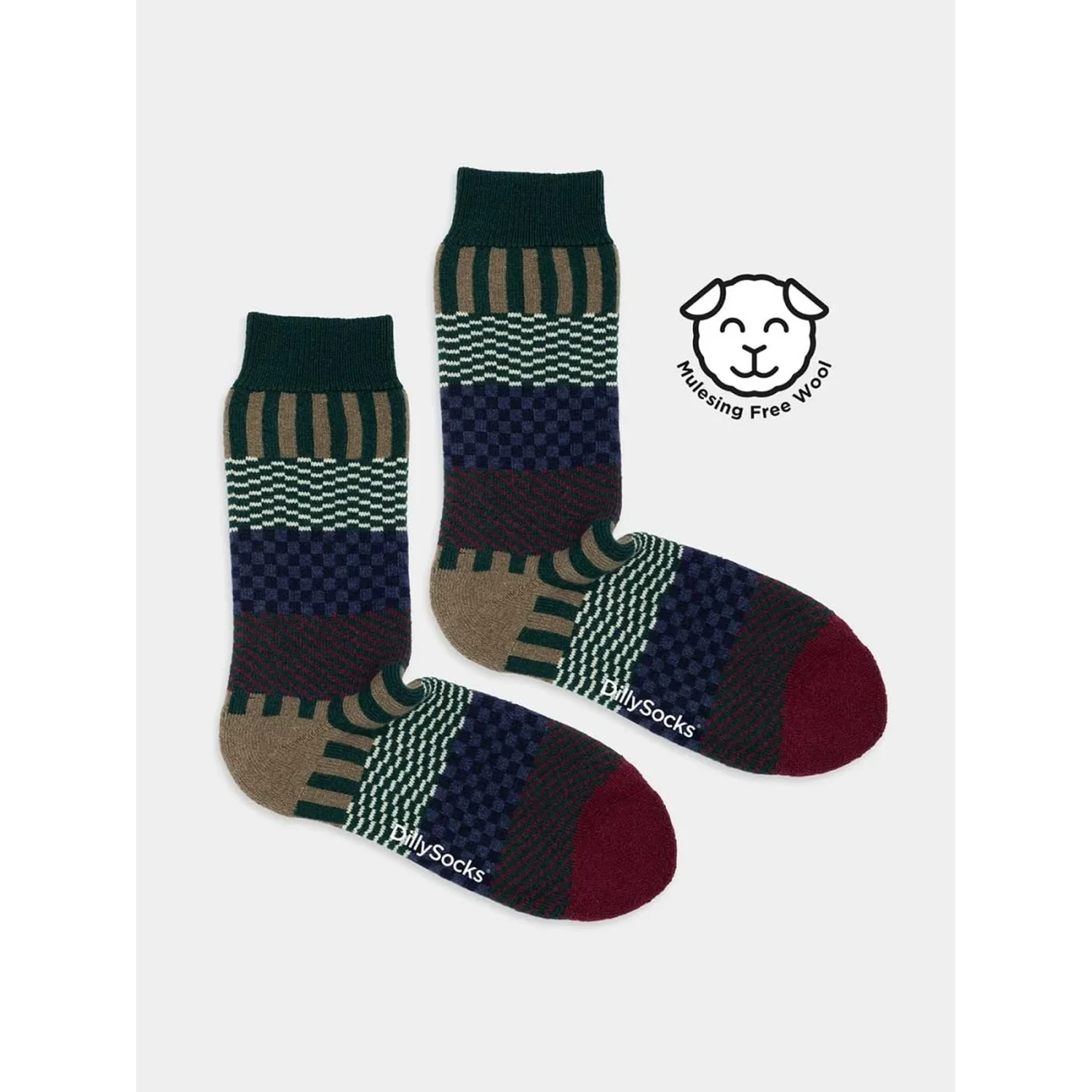 Extra Cozy Enni Chaussettes, chaussettes en laine, multicolores, motif graphique, bord-côte