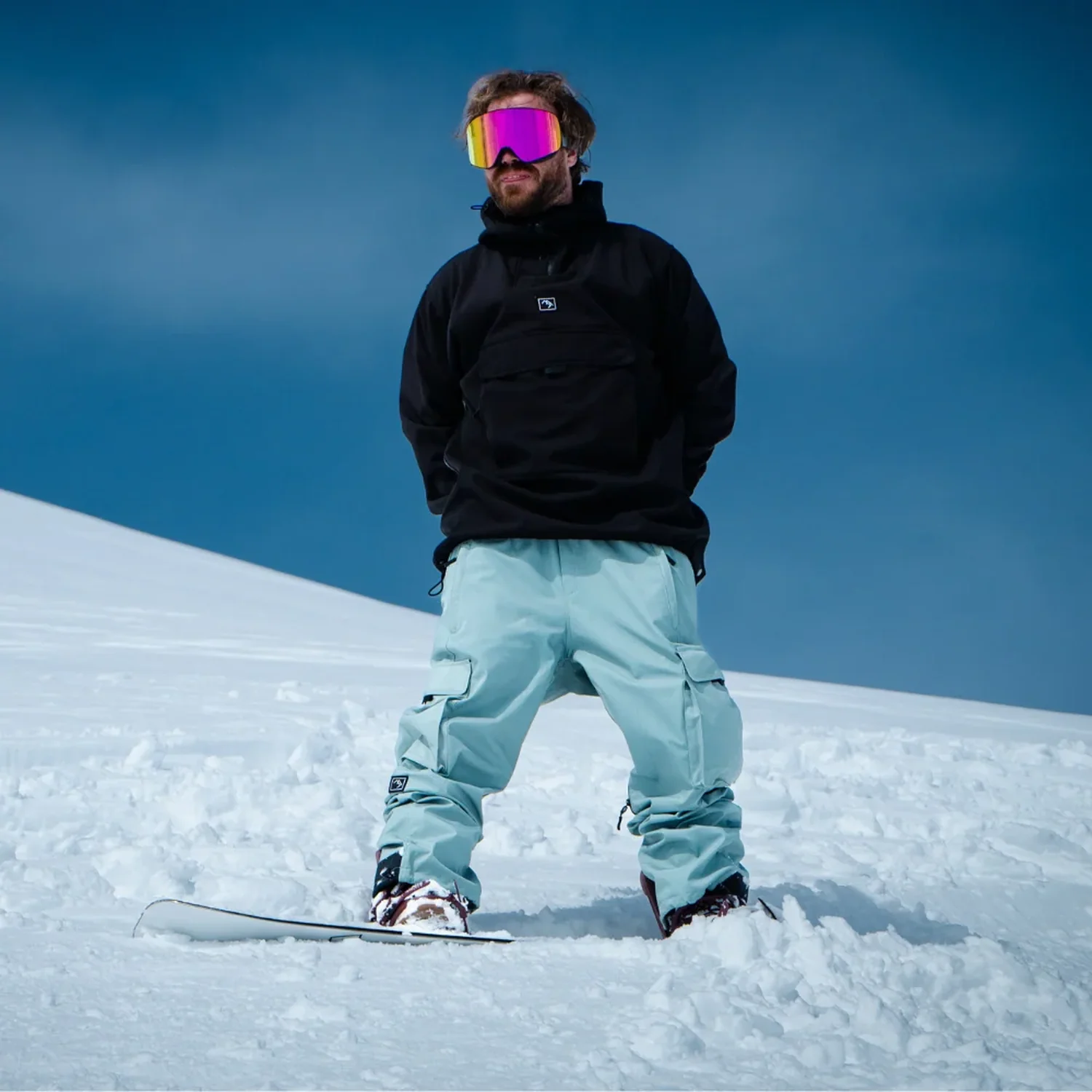 Access Cargo Pants Unisex Snowboardhose, Hellblau, Cargo-Taschen, Schneehose, Schwarz