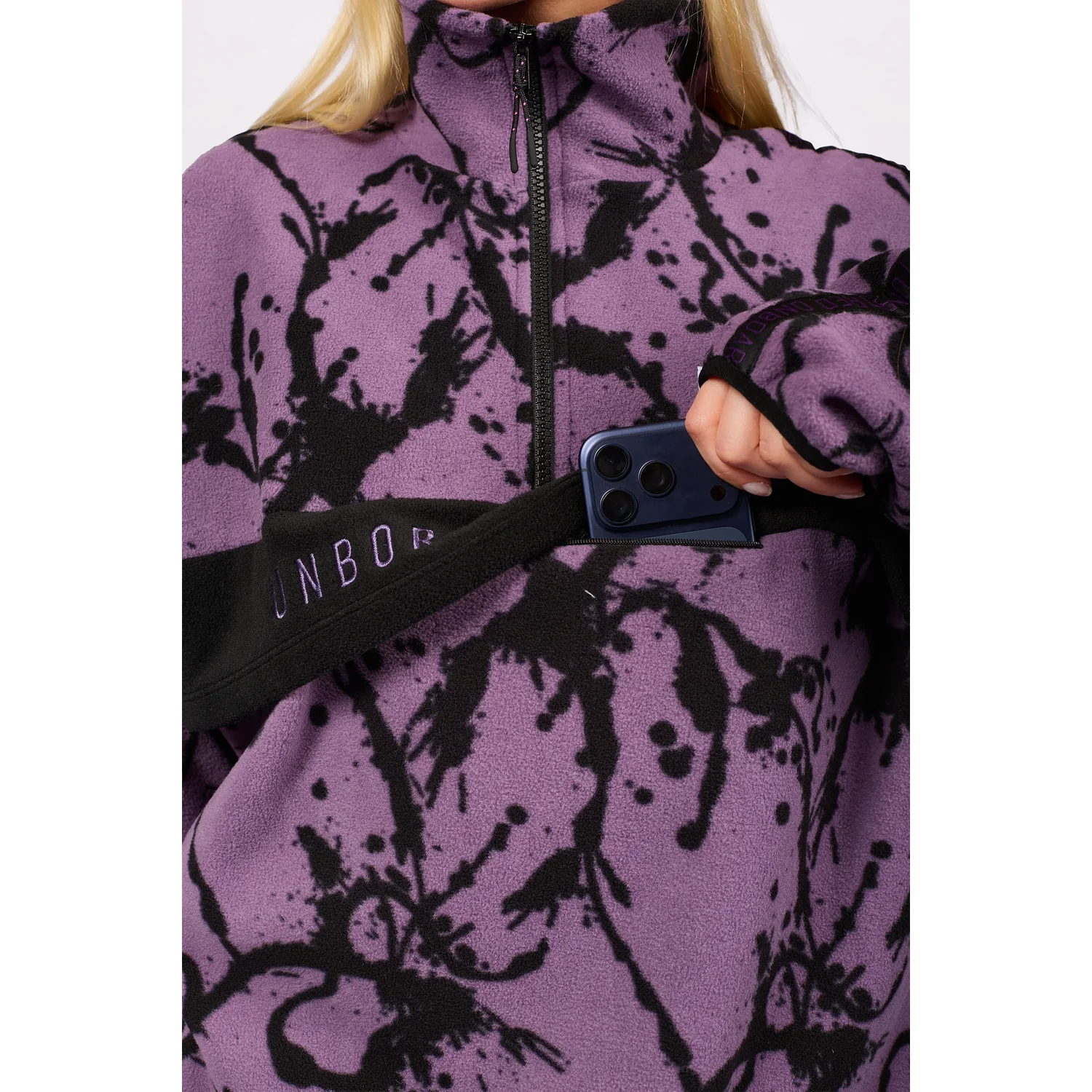 Ball Fleece Fleece, Pullover, Halb-Reißverschluss, Lila, Tie-Dye, Fleecejacke, Lila, Schwarz gemustert, Stehkragen, Reißverschluss
