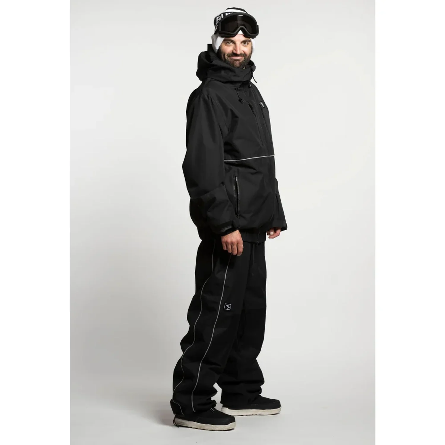 Veste de ski, pantalon de ski, noir, vêtements de neige, bandes réfléchissantes
