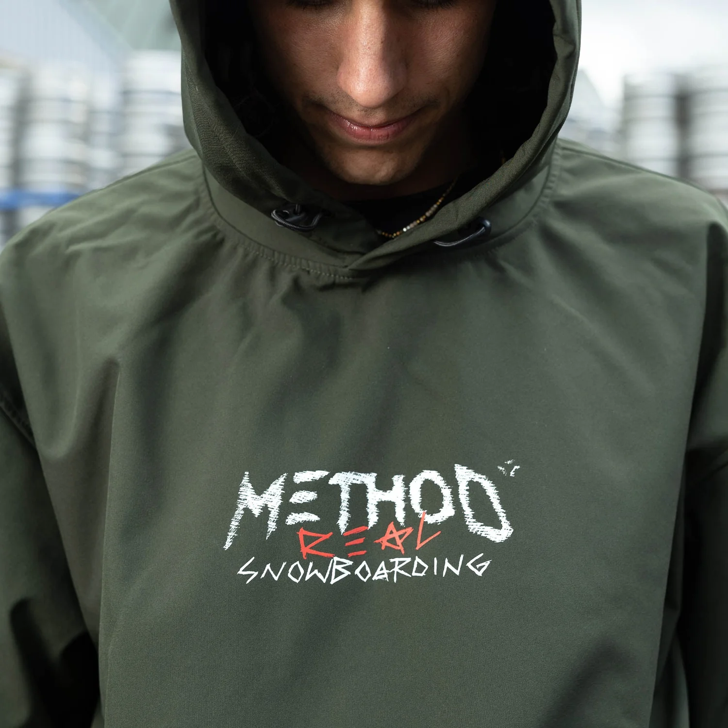 Hoodie, Kapuze, Olivgrün, Kordelzug, Frontprint