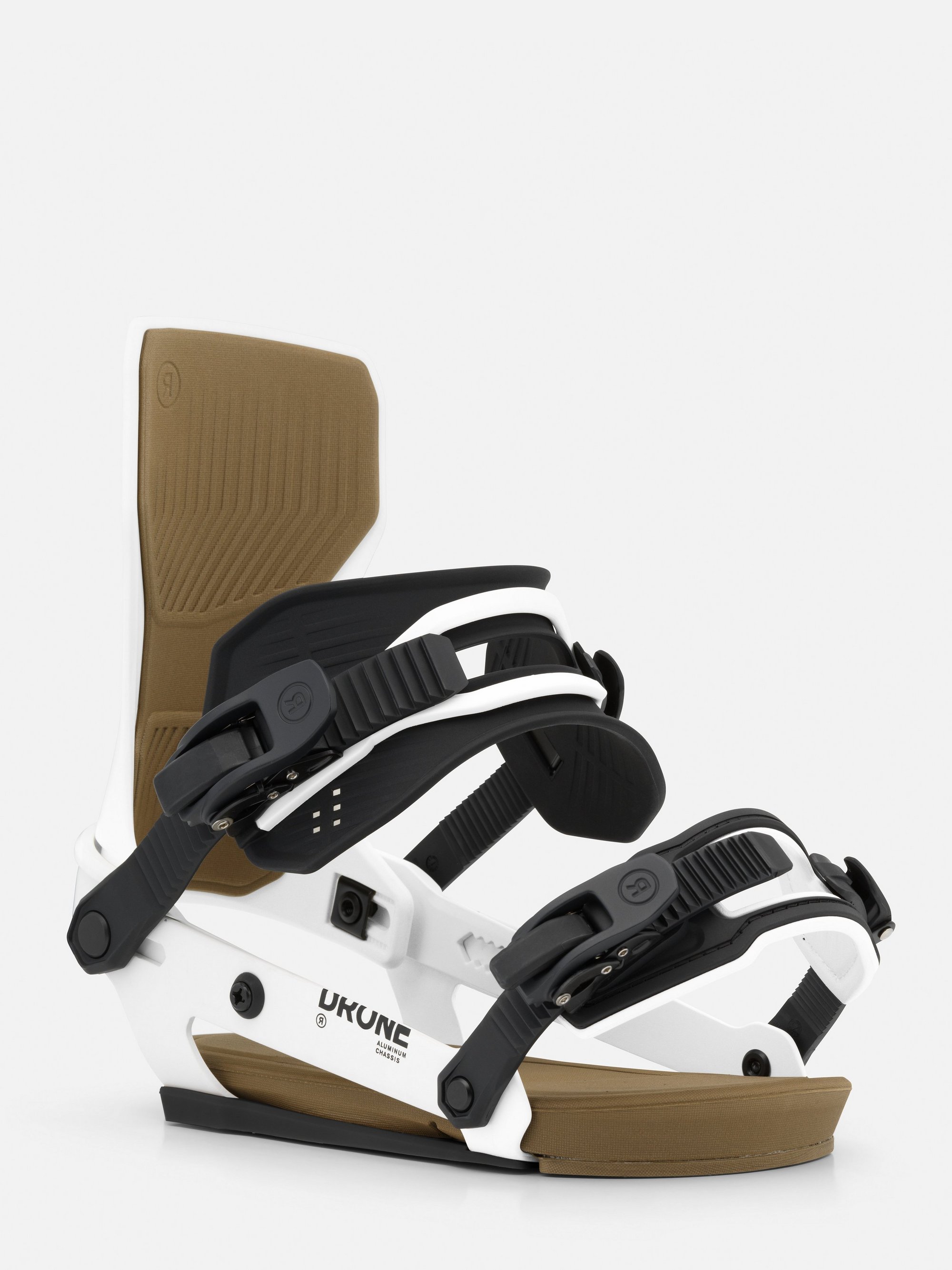 Fixation de snowboard, fixation « step-in », sangles réglables, blanc-noir-marron, fixation avec plaque