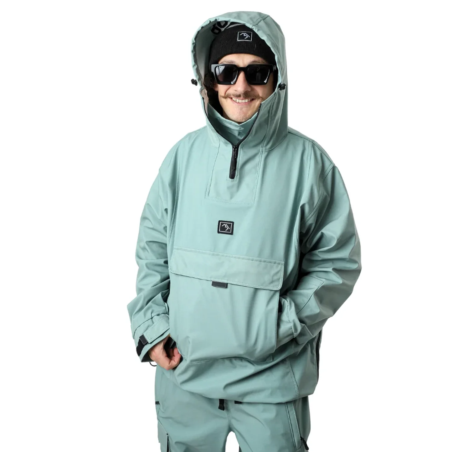 Veste anorak, capuche, vert menthe, poche poitrine, fermeture éclair sur un quart de la longueur