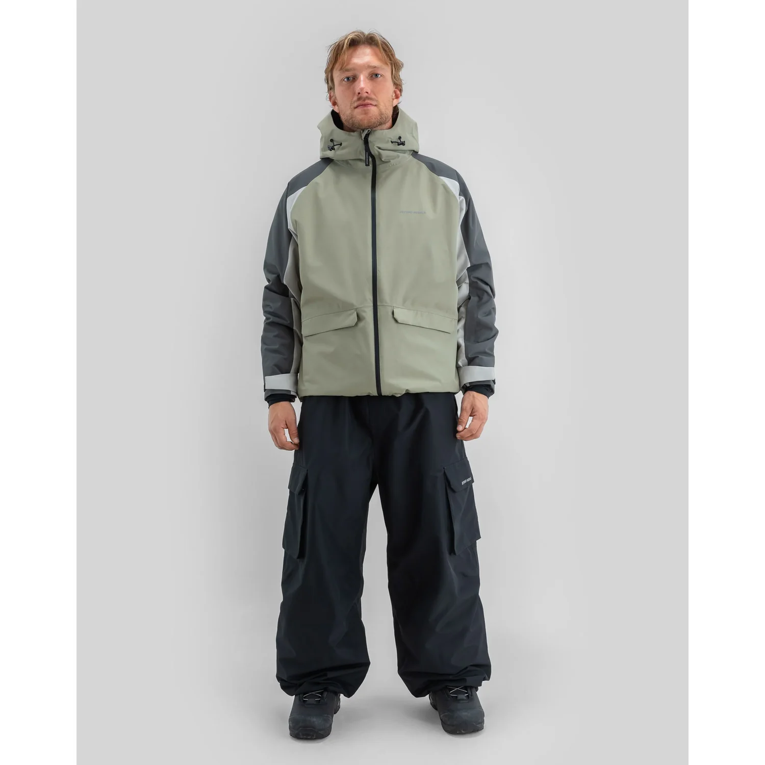 Herrenjacke, Kapuze, Reißverschluss, Zweifarbig, Cargo-Hose