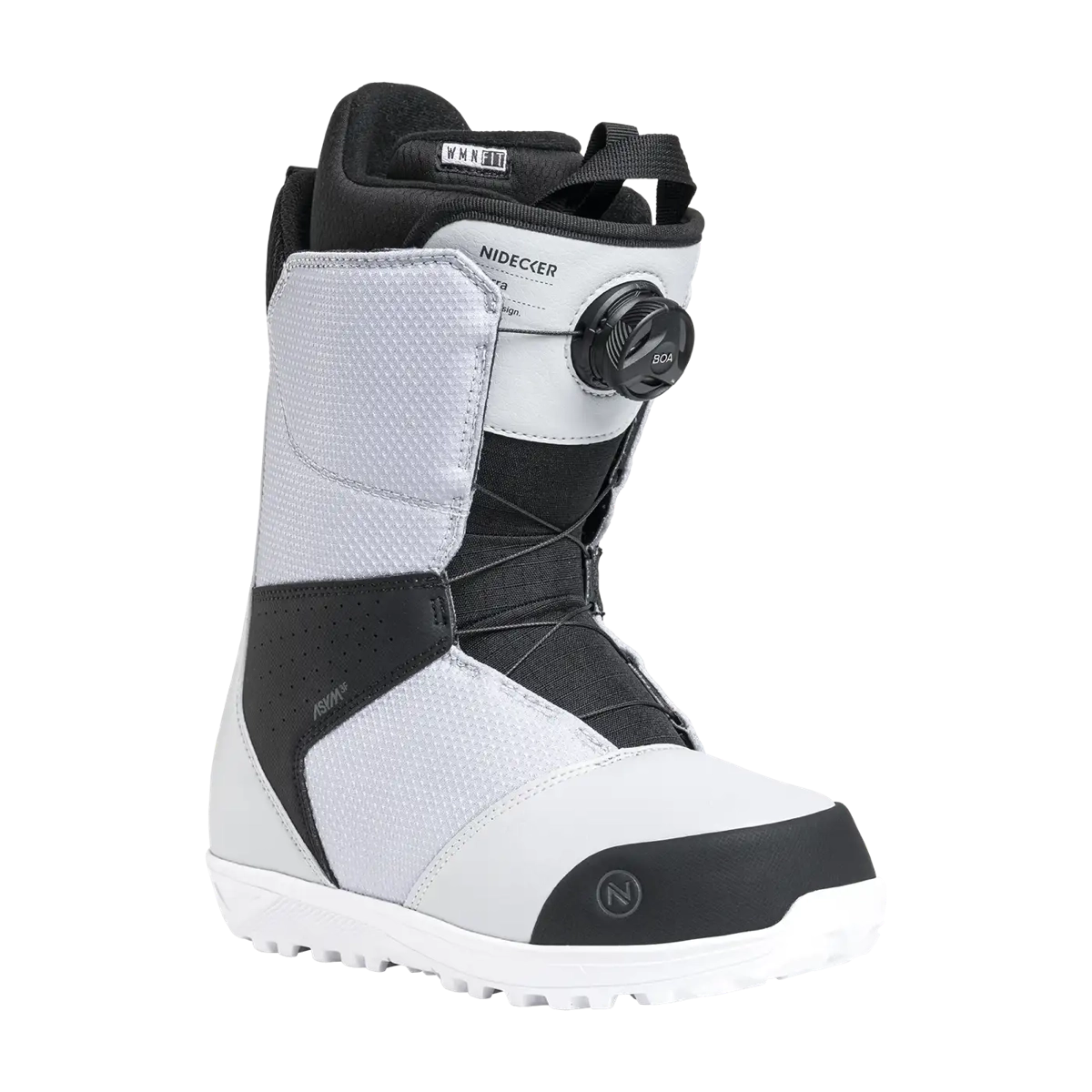 Snowboard-Schuh, Schuh mit Boa, Mittlerer Gewicht Boot, Schwarz/Weiß Boot, Knöchelstützender Boot, sch_MODE: snowboard-stiefel, wachsischer Winterstiefel, BOA-Drehknopf, mittel-hoher Stiefel, weiß schwarz grau