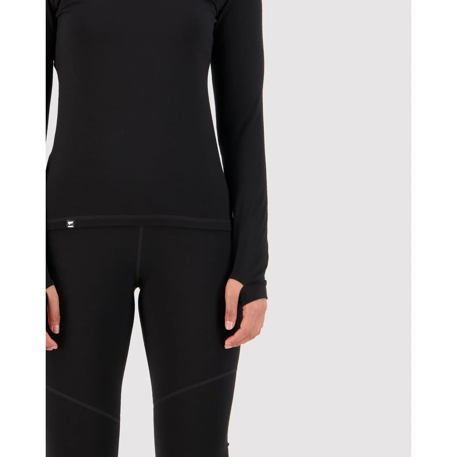 Cascade Mer.Ls Leggings de sport, t-shirt à manches longues, noir, coupe ajustée, fentes pour les pouces