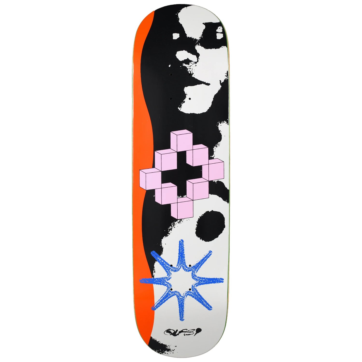 Longboard, Deck, Kunstvolles Design, Lila Würfel, Blauer Sternspritzer