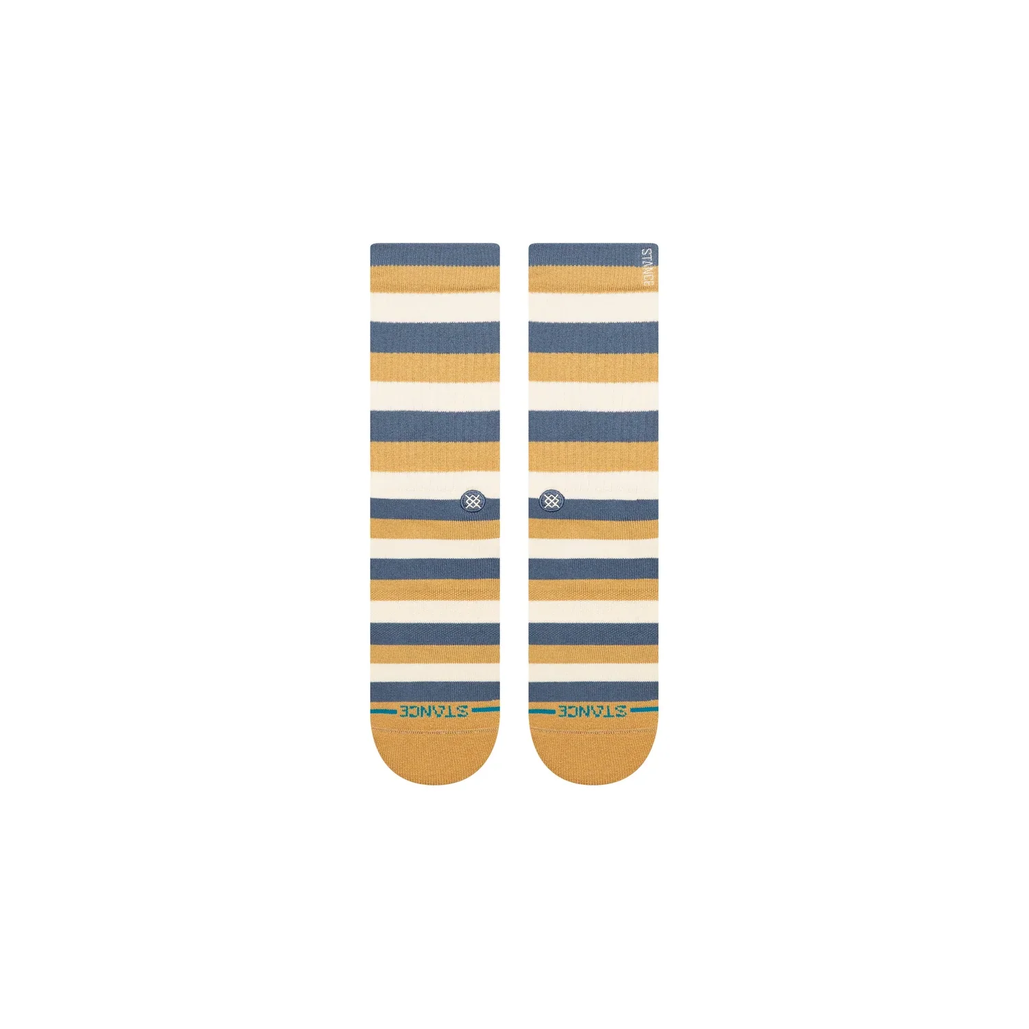 Hiland Crew Chaussettes, rayures, bleu, ocre, tricot circulaire