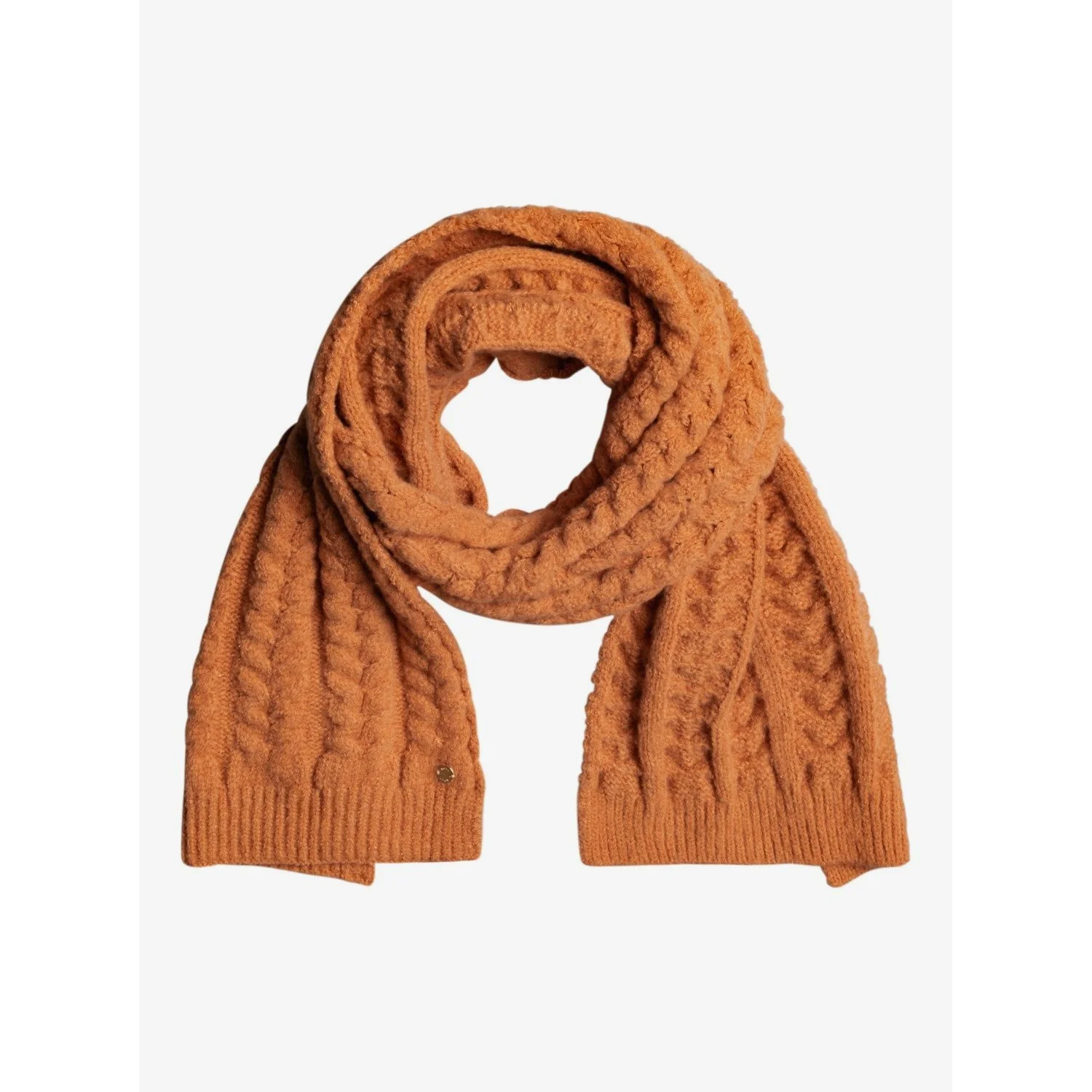 Écharpe tricotée, motif torsadé, marron rouille, bords-côtes, douillette