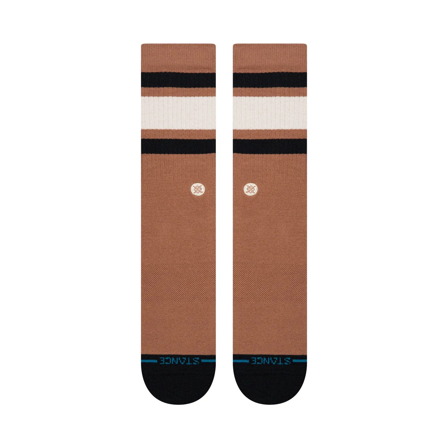 Chaussettes mi-longues, marron, rayées, bords-côtes, pointe noire
