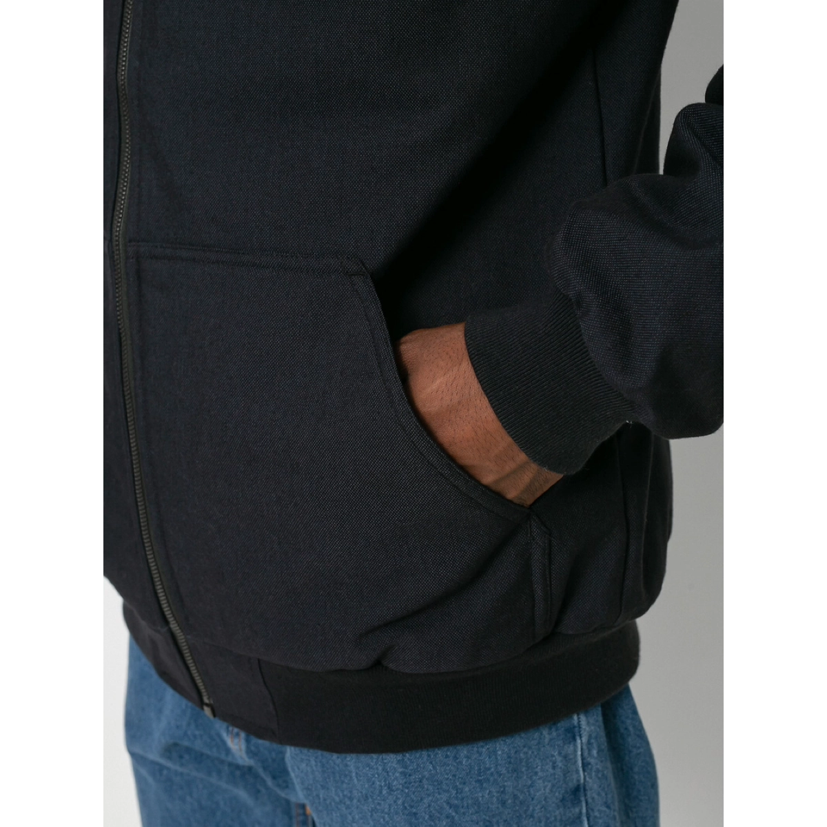 Sweat à capuche, poche kangourou, fermeture éclair, bleu foncé, coton