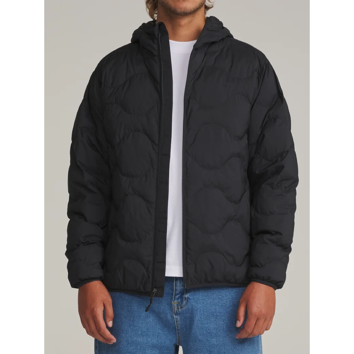 veste, doudoune, capuche, noir, fermeture éclair