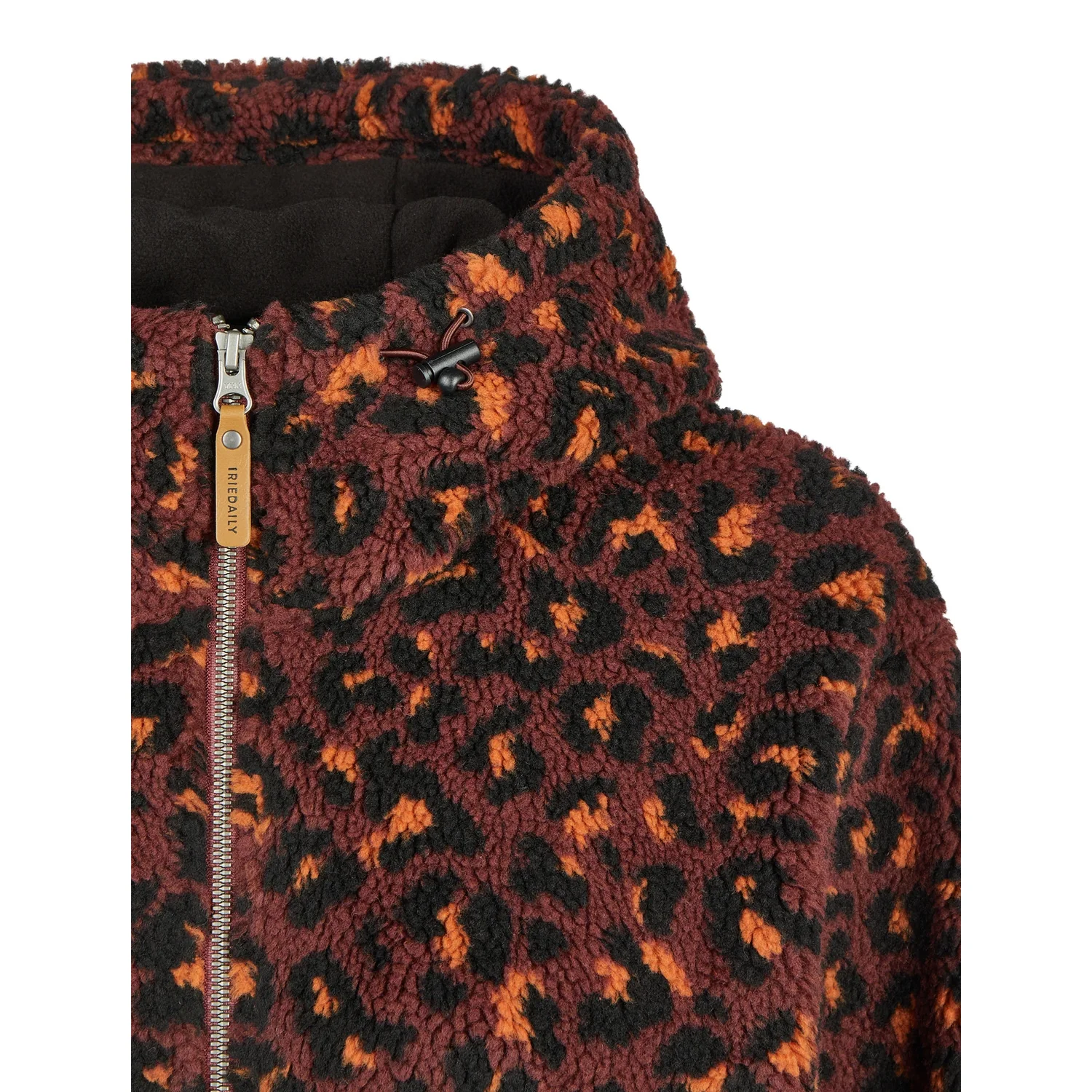 Veste en polaire, polaire « teddy », imprimé léopard, fermeture éclair, rouge bordeaux et orange