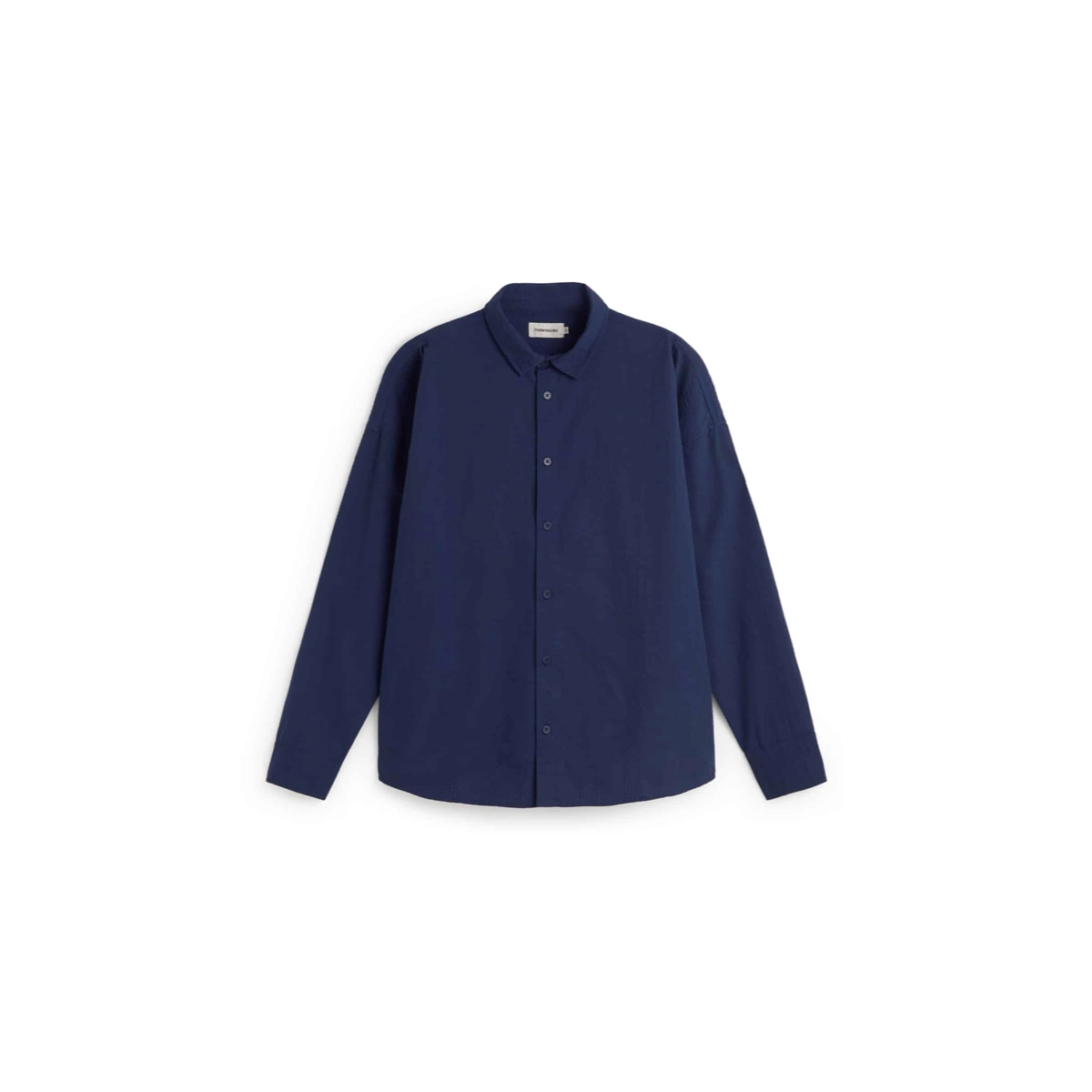 Haru Seersucker Shirt Hemd, Langarm, Knopfverschluss, Uni-Farbe, Navy, Hemd, Lange Ärmel, Knopfverschluss, Navy, Kragen