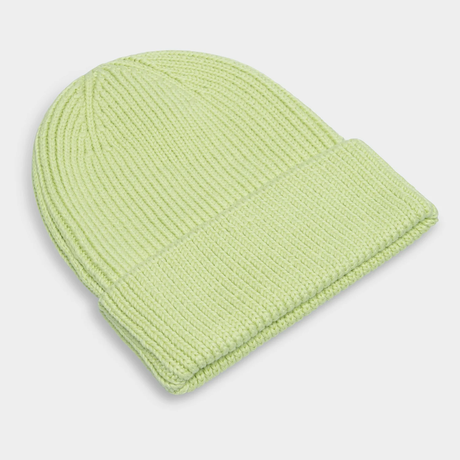 Beanie Narvik Strickmütze, Rippstrick, Umschlag, Hellgrün
