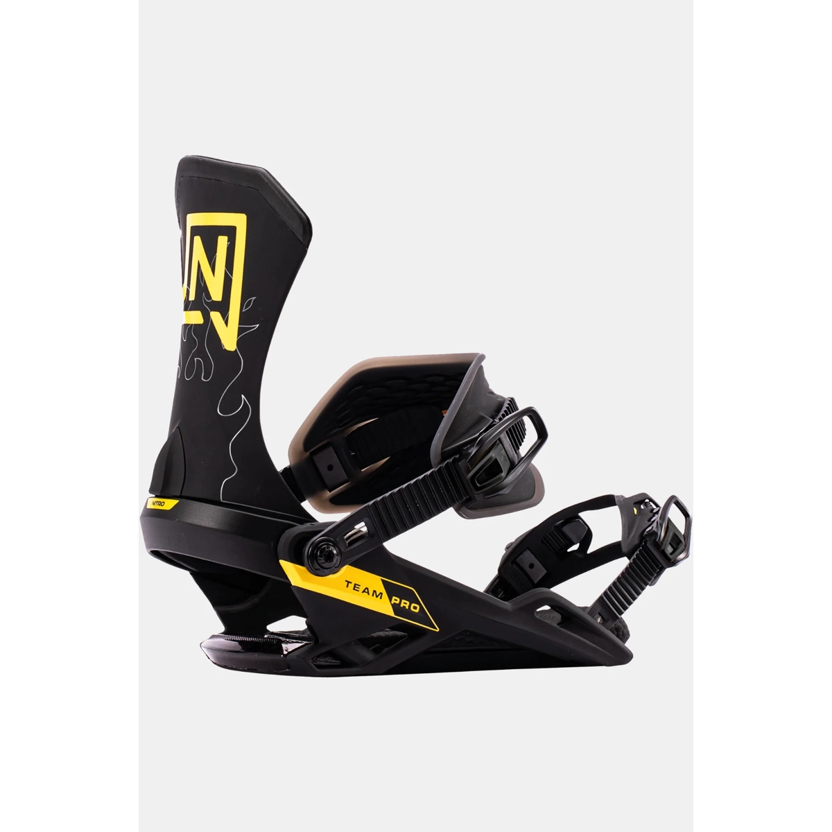 Snowboard-Bindungen, Team Pro, AT-Bindung, Schwarz Gelb, Highback-Gurtung, Schuhband, Snowboardbindung, Flachband, Schwarz, gelb