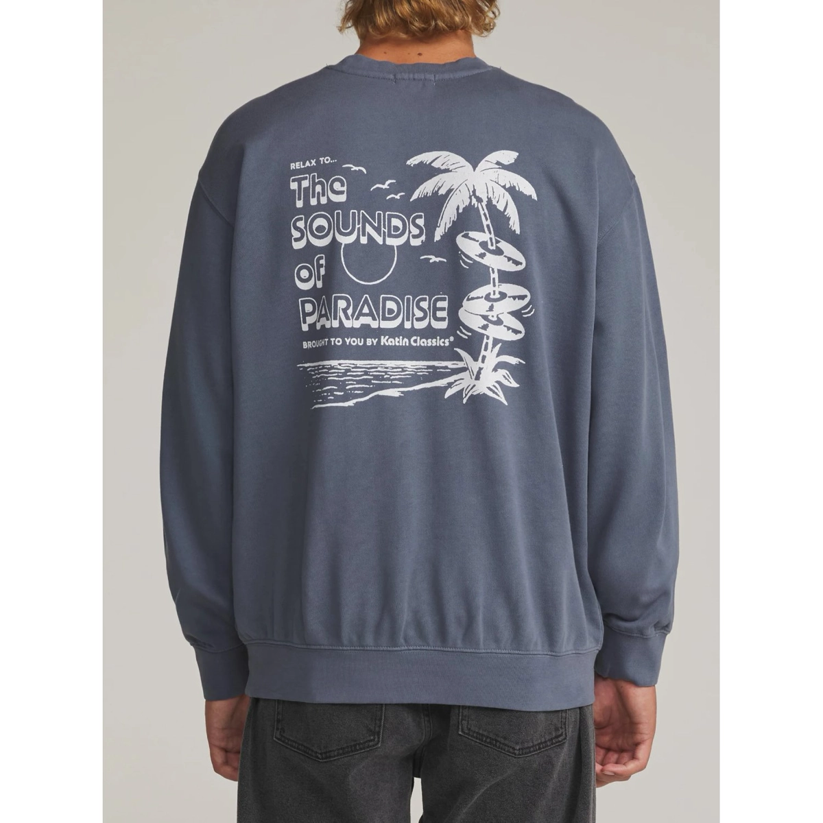 Sonics Crew pull, imprimé dans le dos, motif graphique, bleu-gris