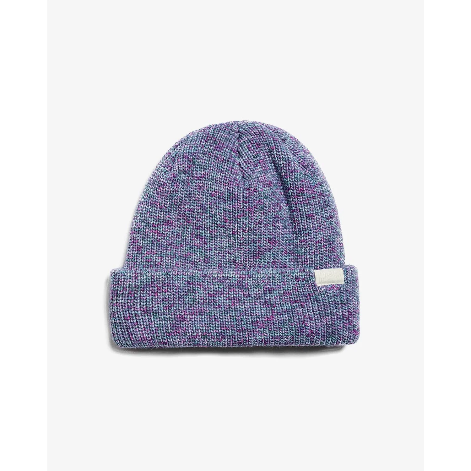 Bonnet en tricot, à revers, en côtes, bleu-violet chiné