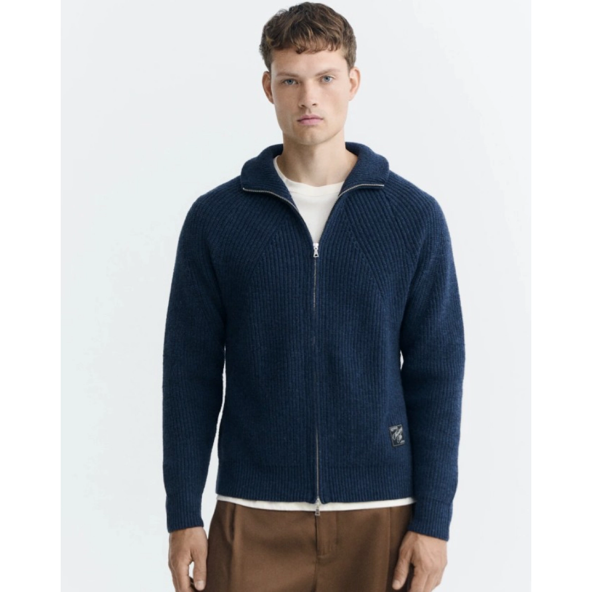 Cardigan, fermeture éclair, tricot, bleu marine, pull