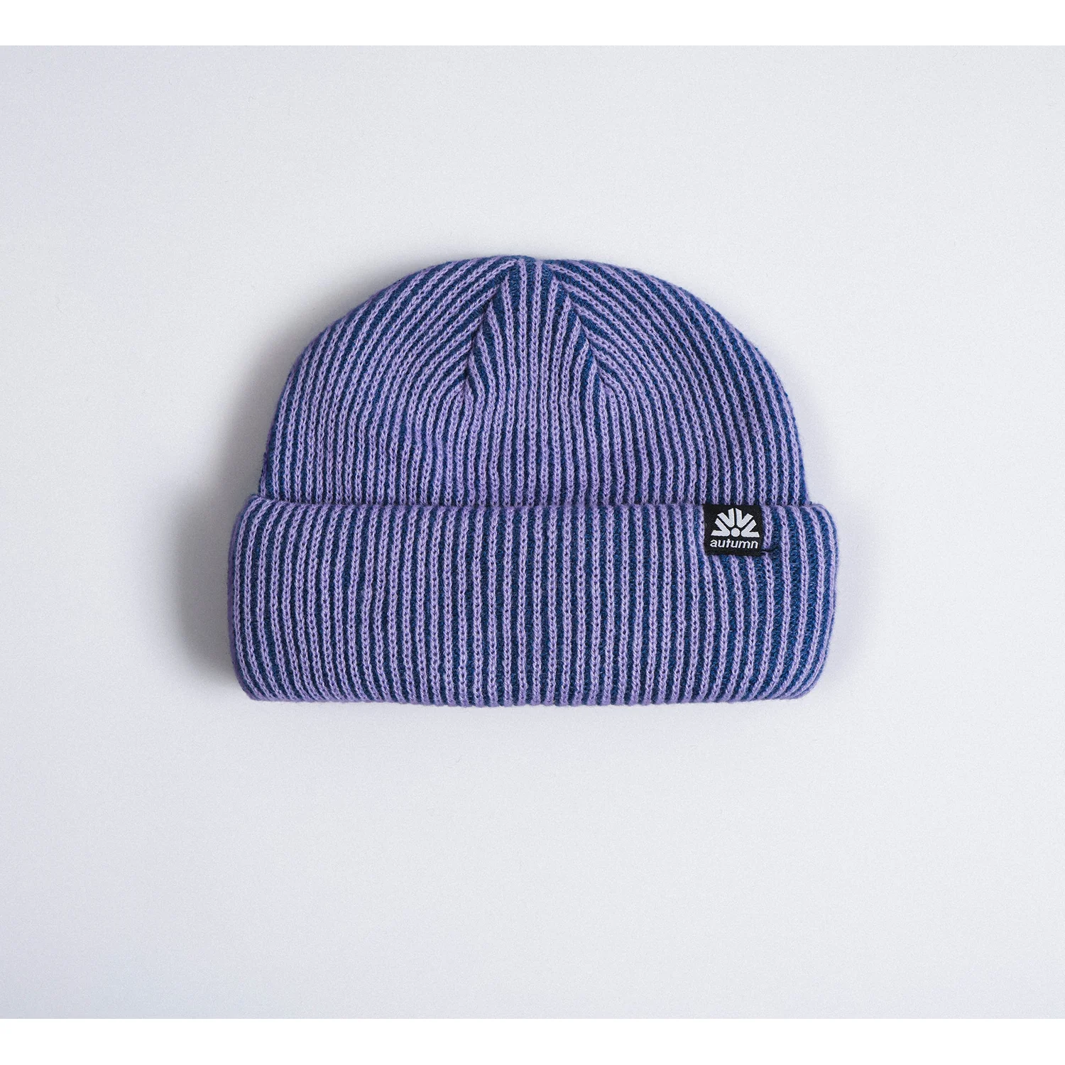 Cord Double Roll Bonnet en tricot, à revers, en côtes, violet, bicolore