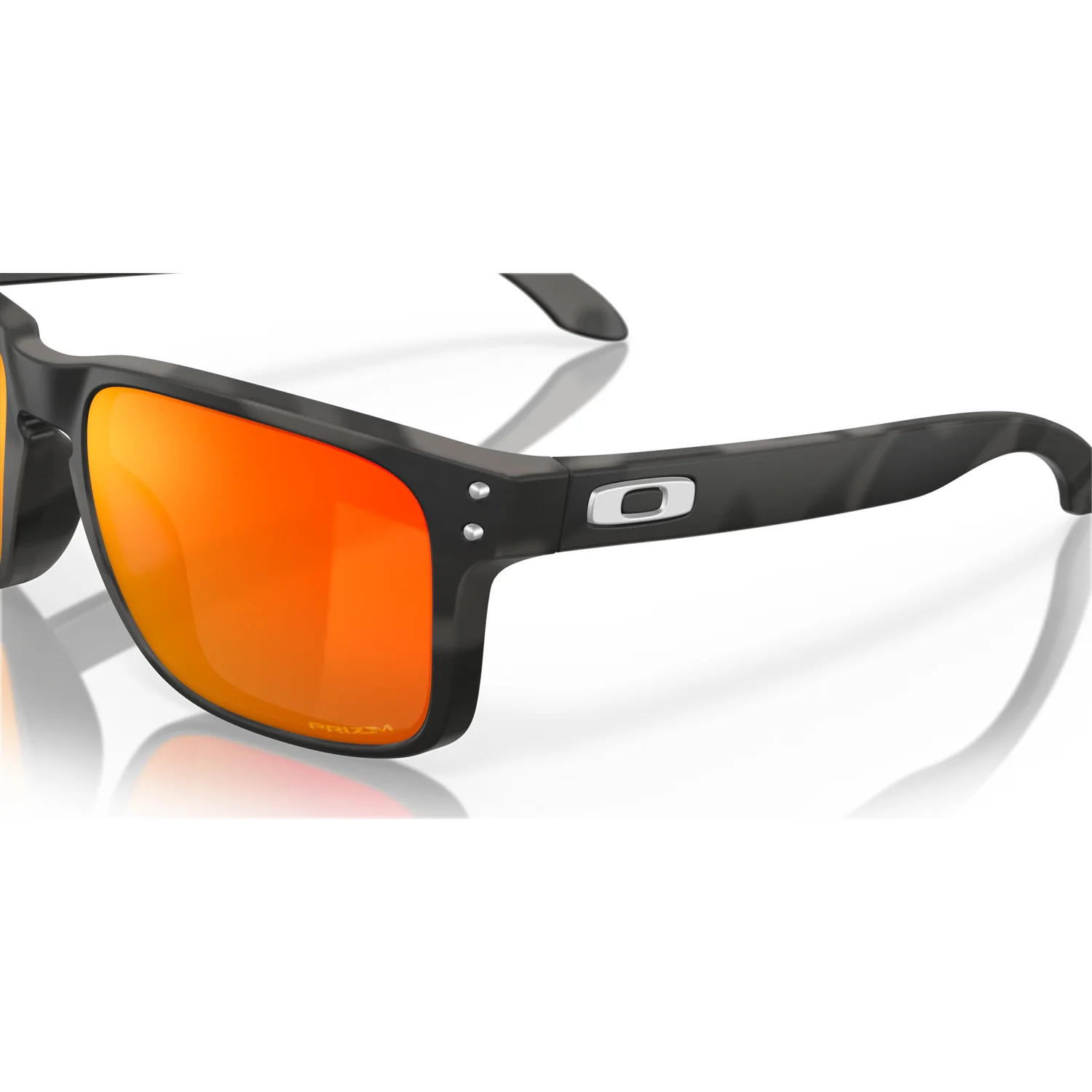 Sonnenbrille, schwarzes Kunststoffgestell, orangefarbene Gläser, eckige Form, Sportbrille