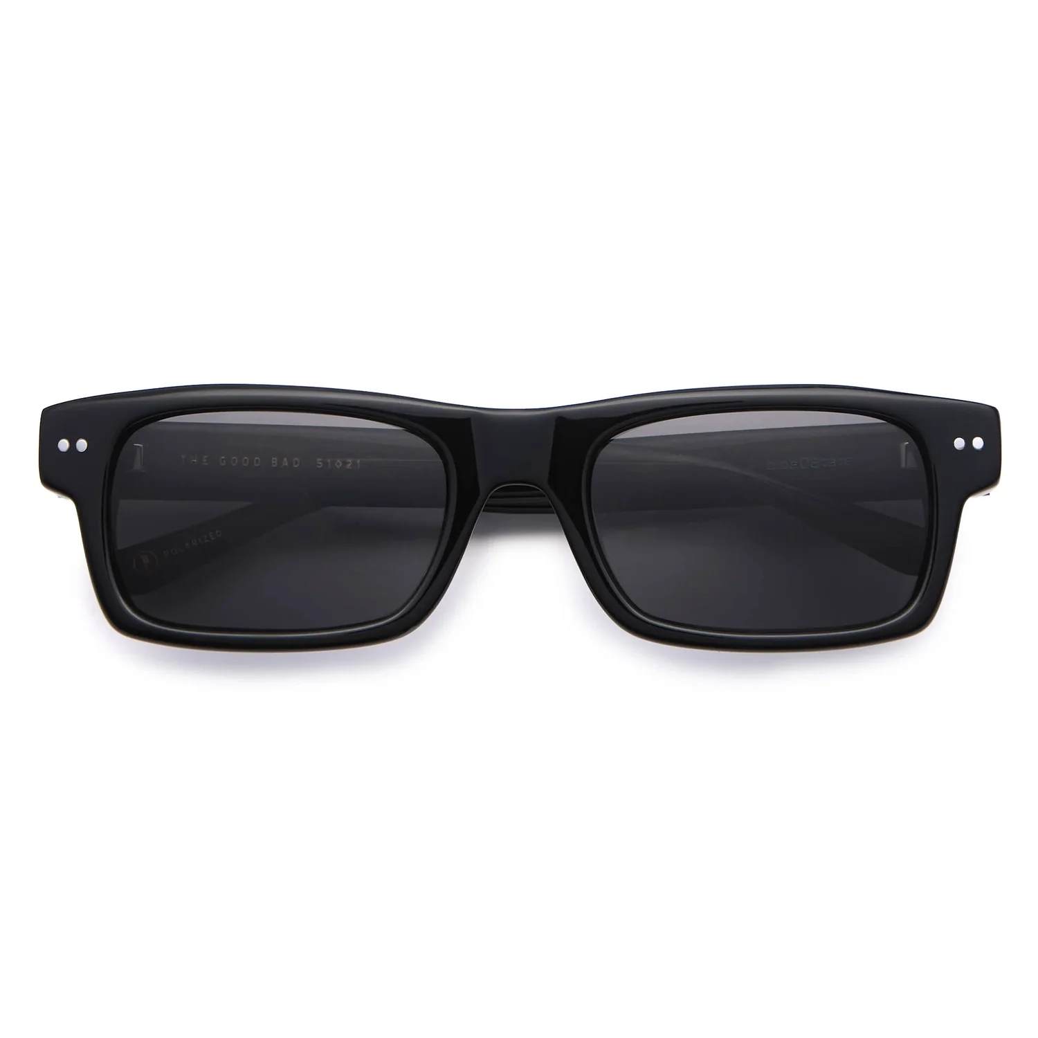 The Good Bad Polarized Sonnenbrille, schwarzes Gestell, dunkle Gläser, Kunststoffrahmen, rechteckige Form