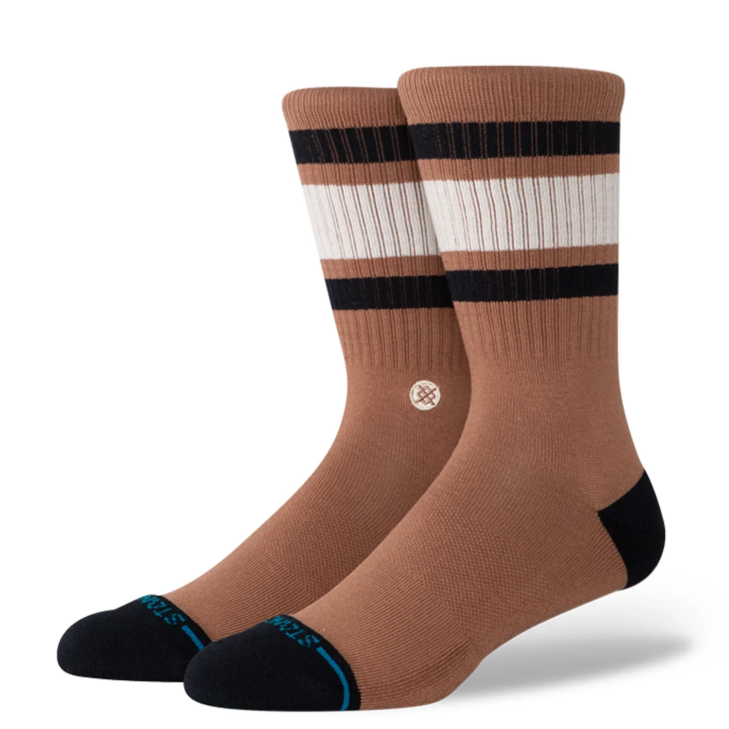 Boyd St Chaussettes, maille côtelée, marron, rayées, bordure noire