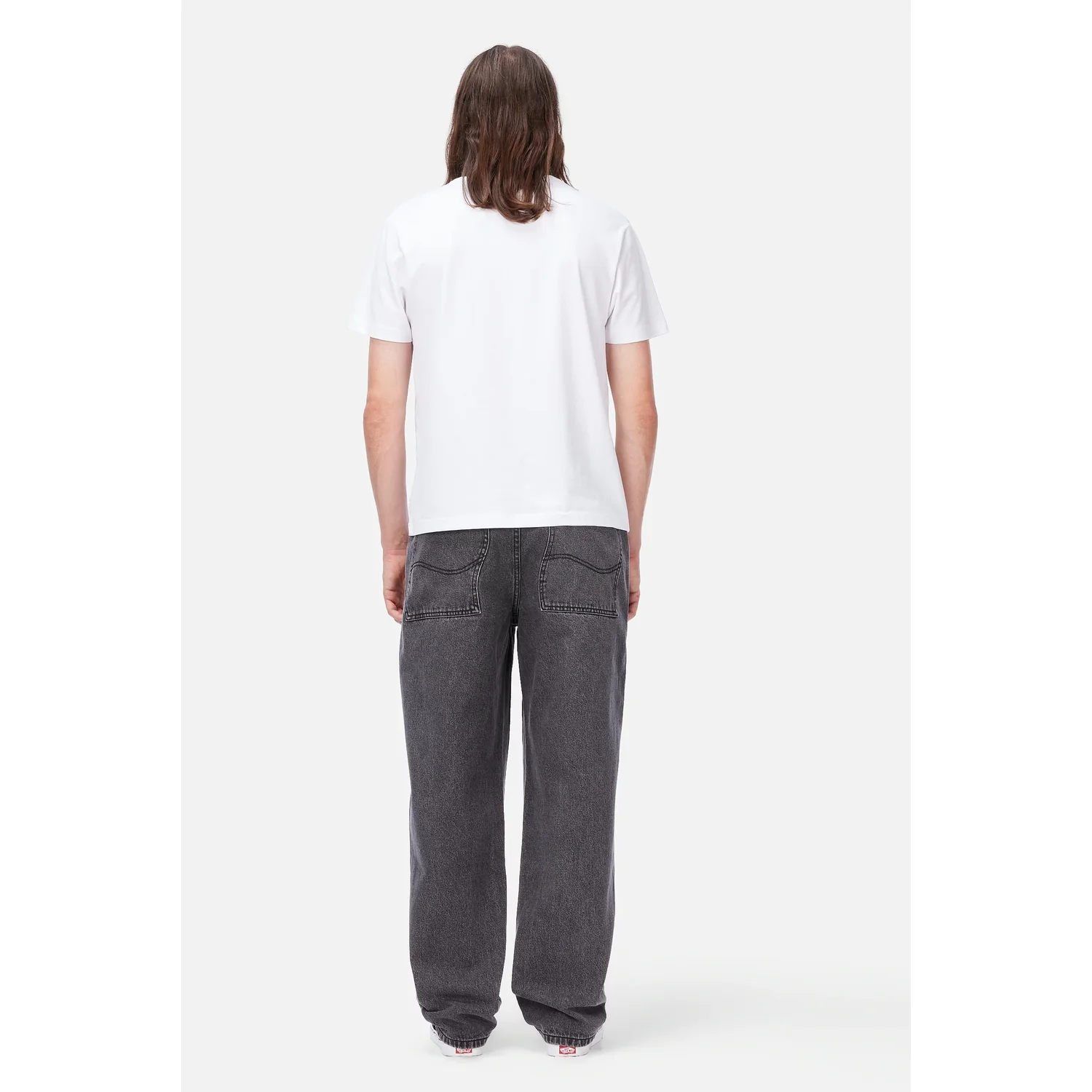 Relaxed Denim Pants T-Shirt, weiß, Kurzarm, Jeans, dunkelgrau