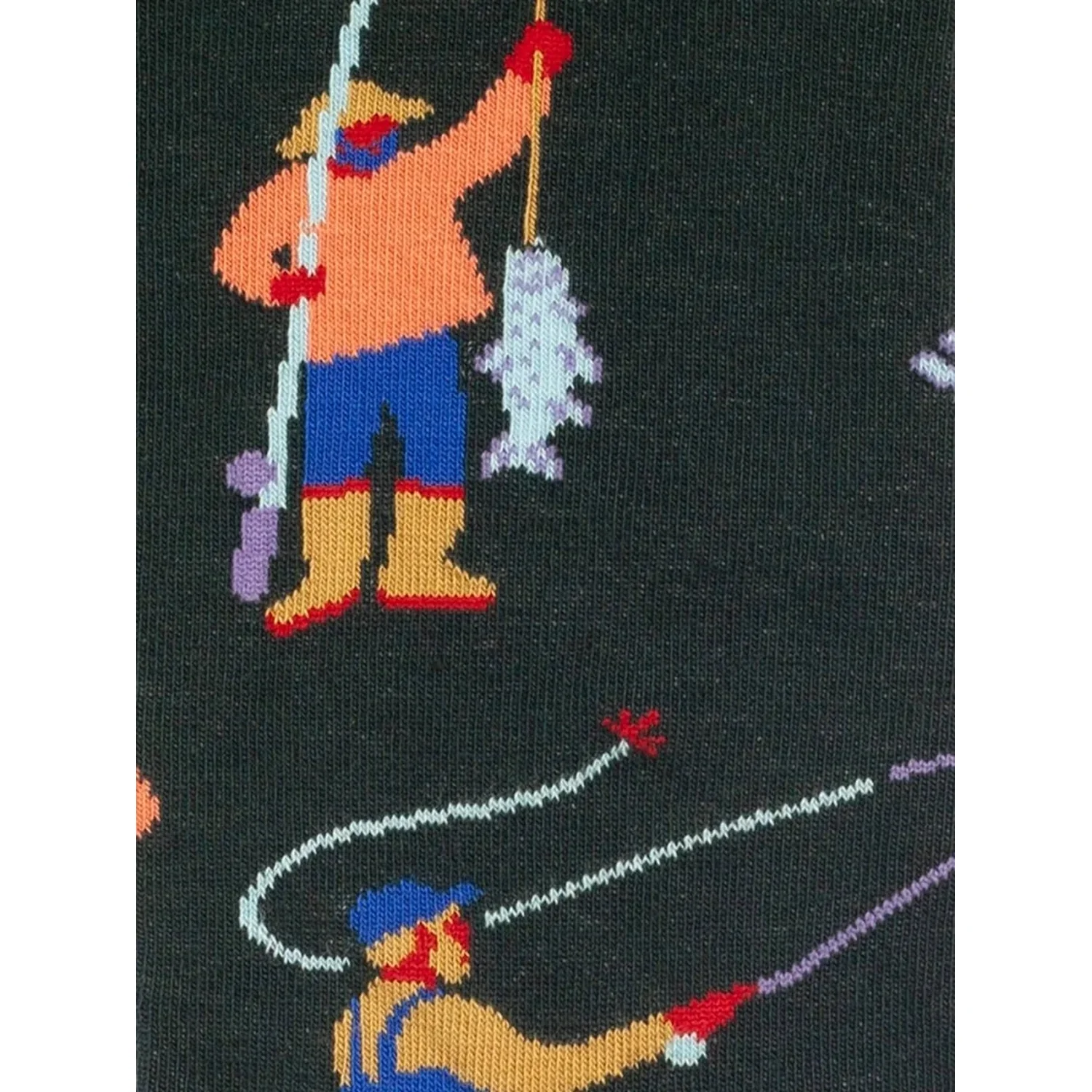 Tissu tricoté, motif de pêcheur, Fischer, vert foncé, motif coloré