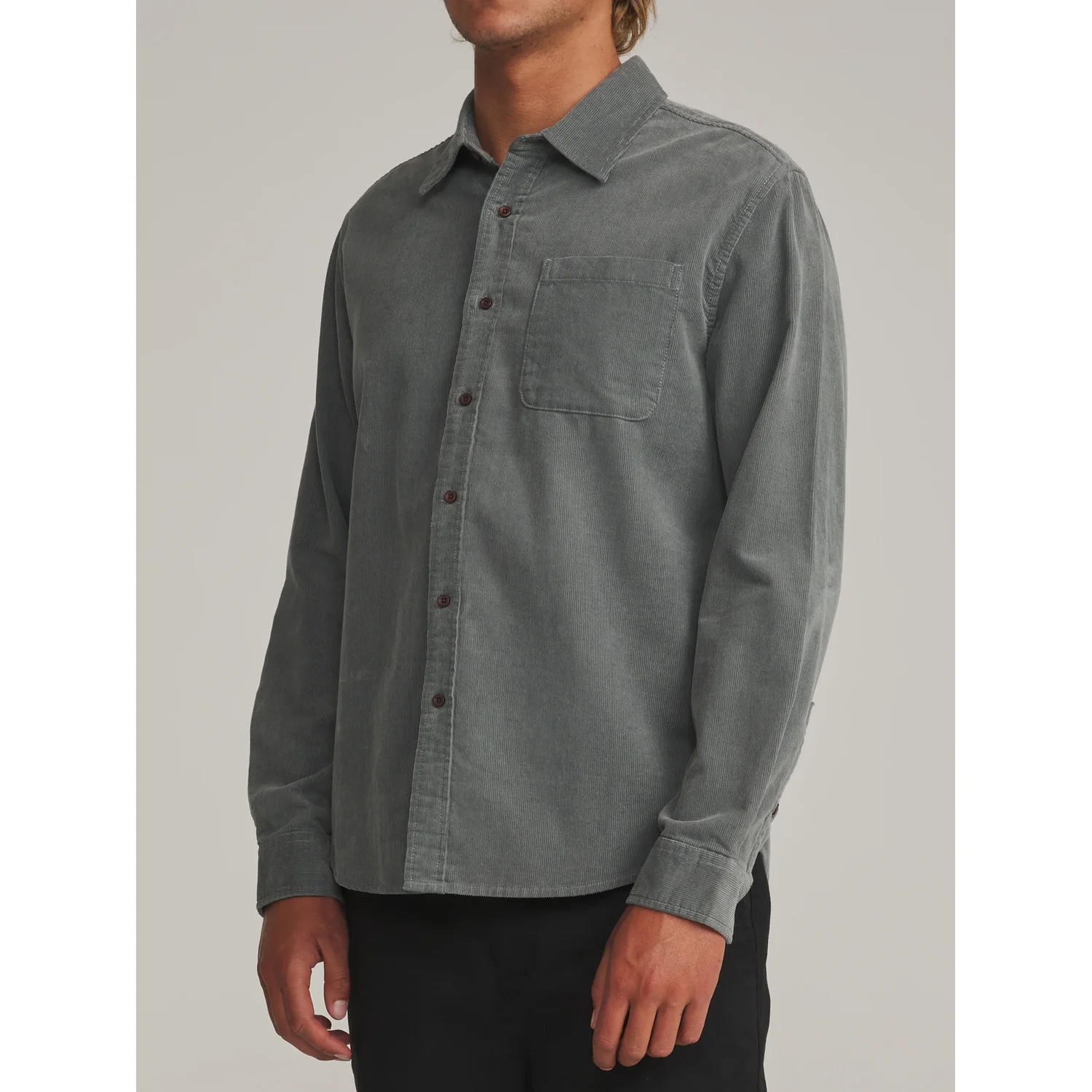 Granada Shirt Herrenhemd, Langarmhemd, Cordstoff, Grau, Brusttasche