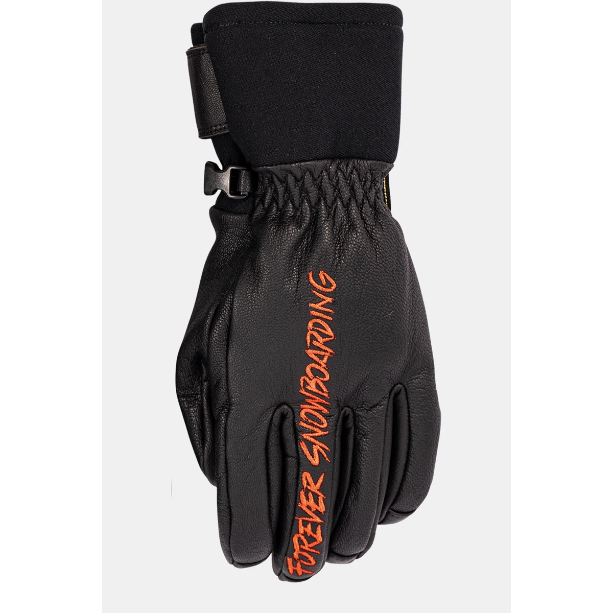 Forever Leather Glove handschuhe, leder, schwarz, orange farbnaht, verstellbares riemenchen, Handschuhe, Winterhandschuhe, Lederhandschuhe, Schwarze Handschuhe, Texturierter Gürtel/Schriftzug