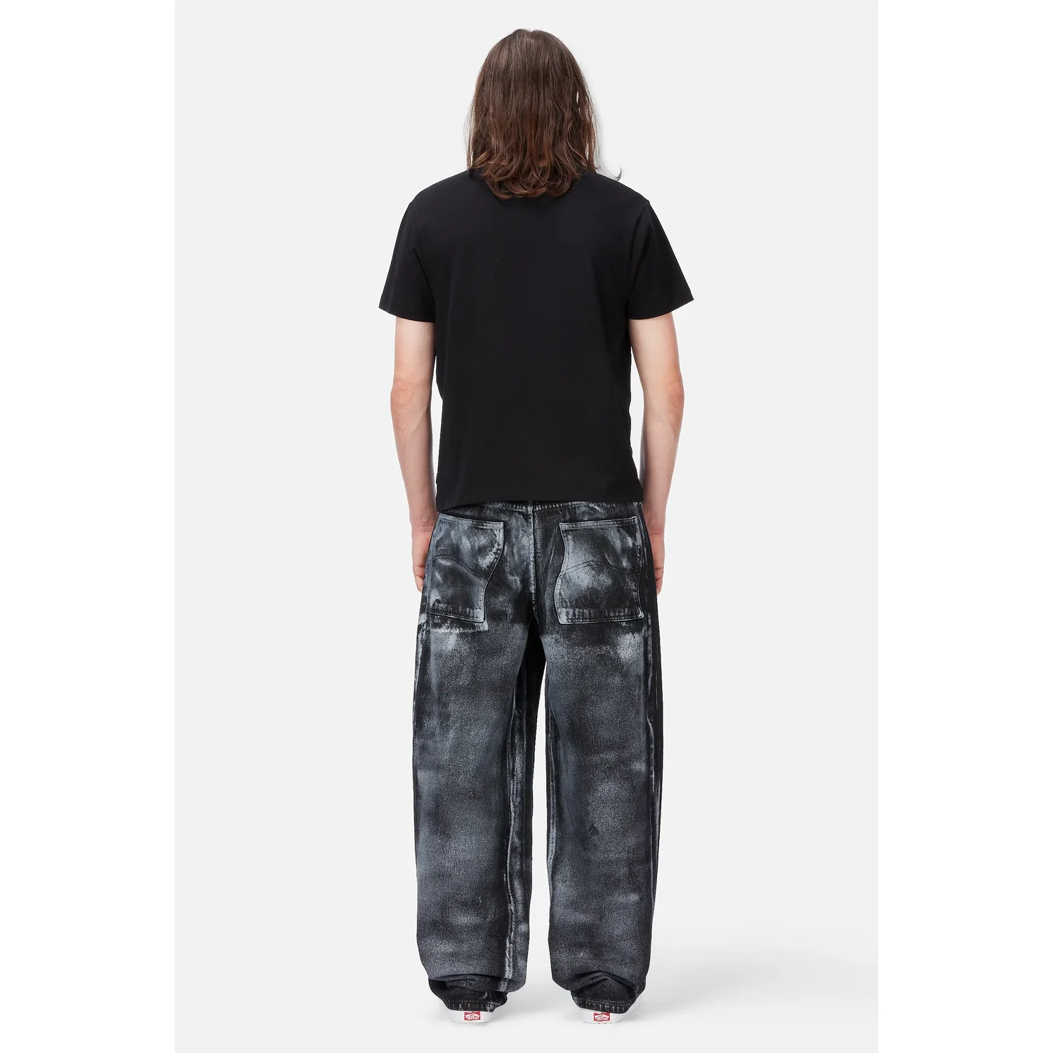 Jeans, Weit geschnitten, Schwarz, Used-Waschung, Gesäßtaschen