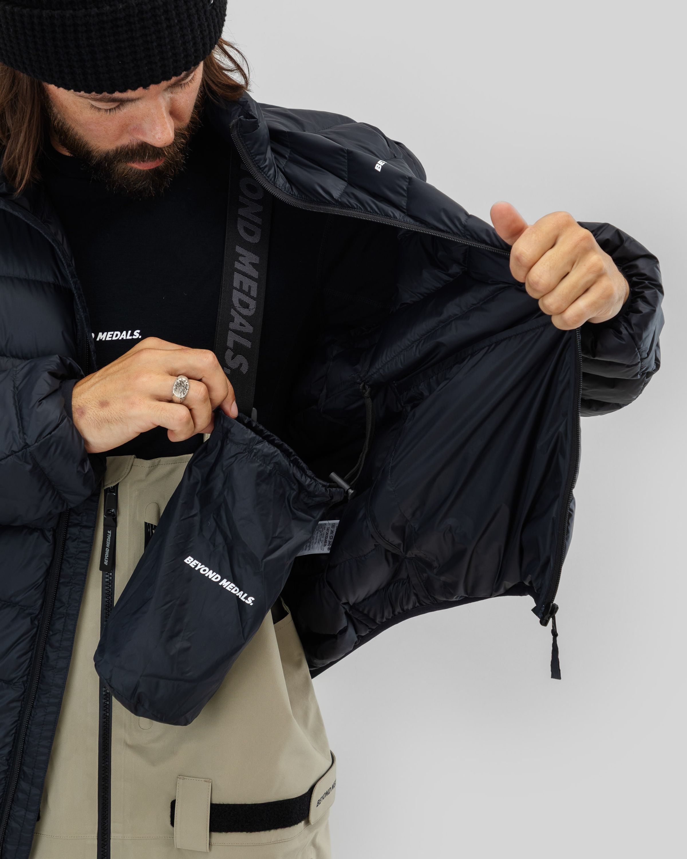 Packable Down Jacket Mantel, Jacke, Ring, Mann, Person