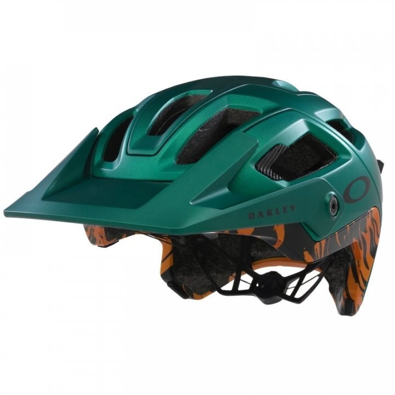 DRT5 Maven EU Fahrradhelm, dunkelgrün, Belüftungsöffnungen, Helmvisier, orangefarbenes Muster