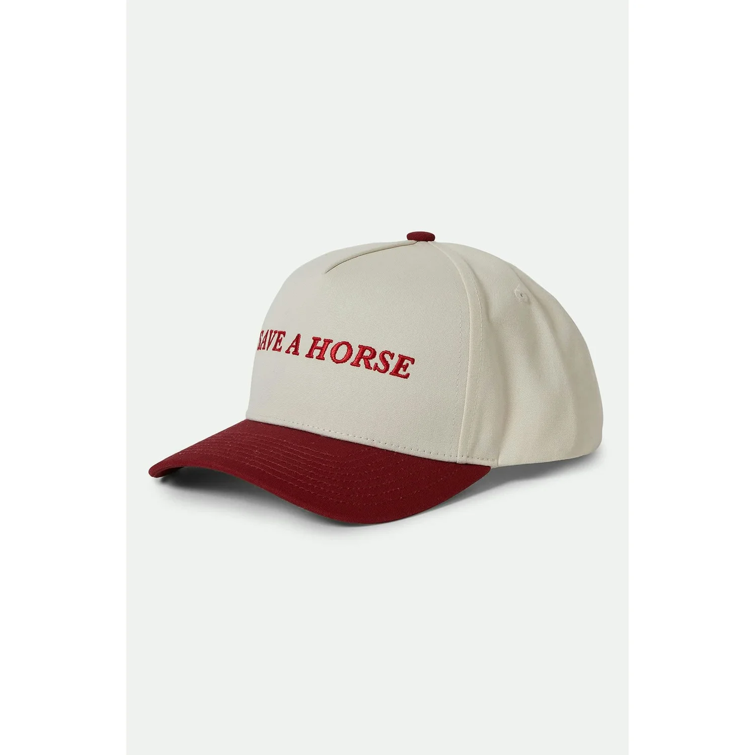 Save A Horse Snapback Casquette de baseball, blanc crème, visière bordeaux, broderie, visière incurvée
