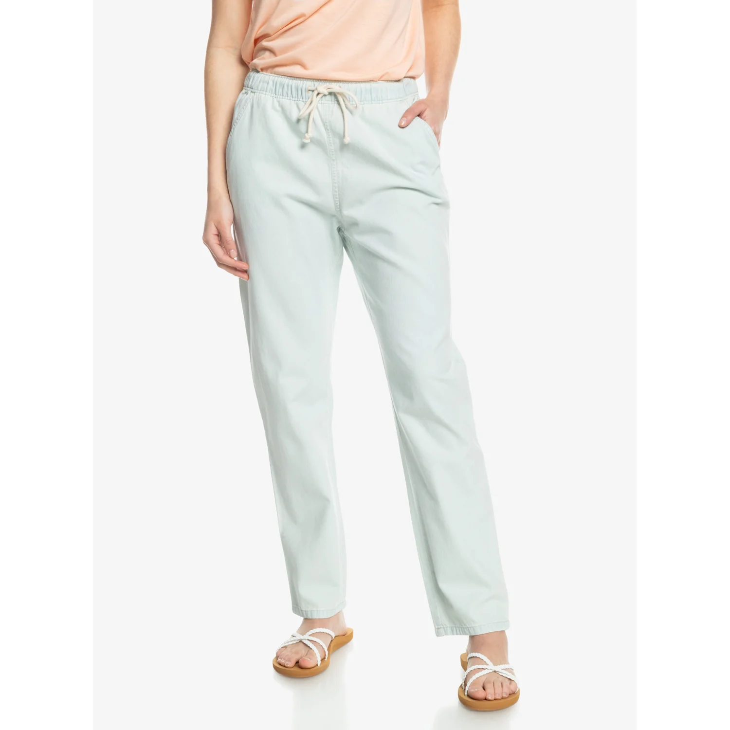 Slow Swell Regular Damenhose, Mintgrün, Elastikbund, Kordelzug, Gerades Bein