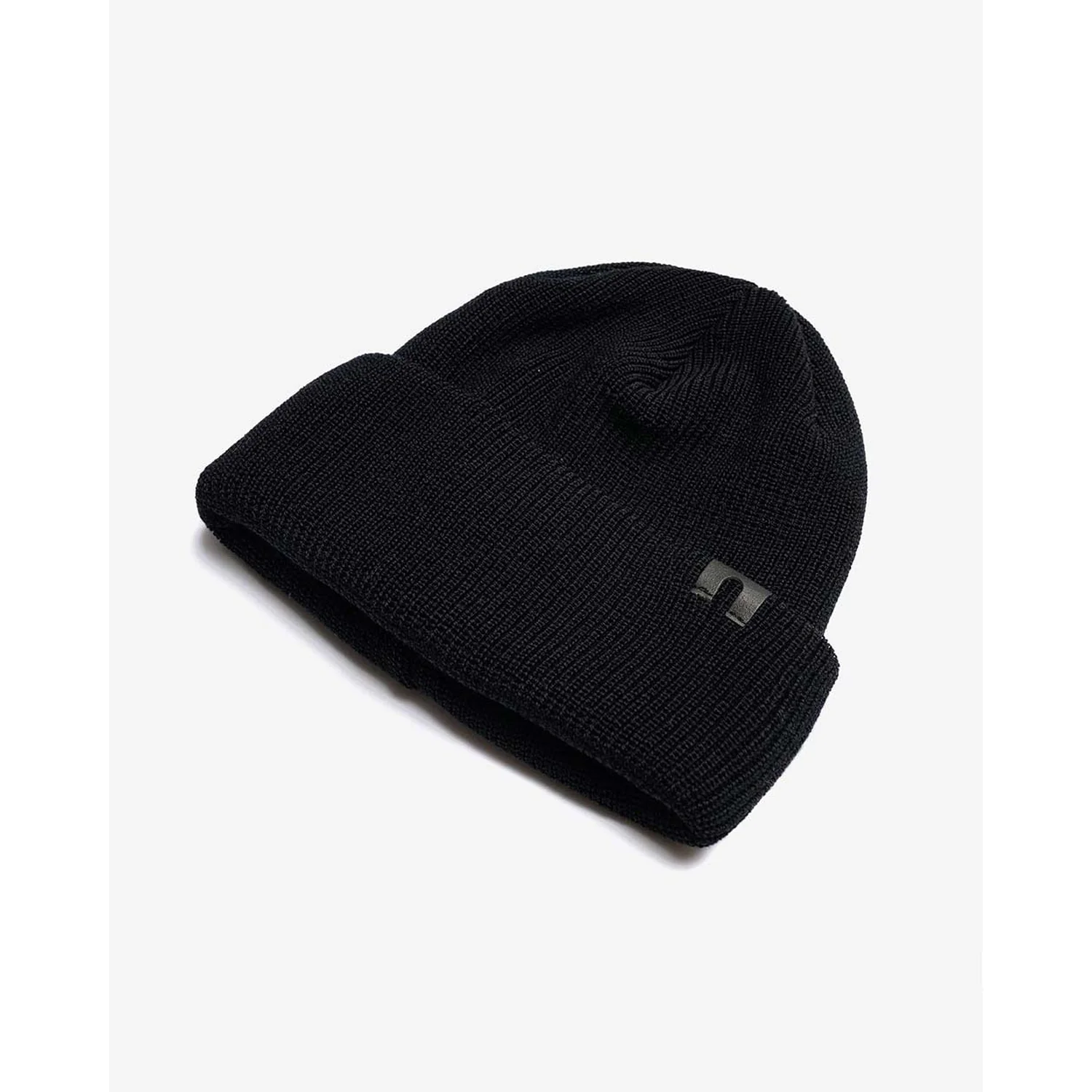 Purist Merino Beanie Strickmütze, Schwarz, Rippstrick, Umschlagrand