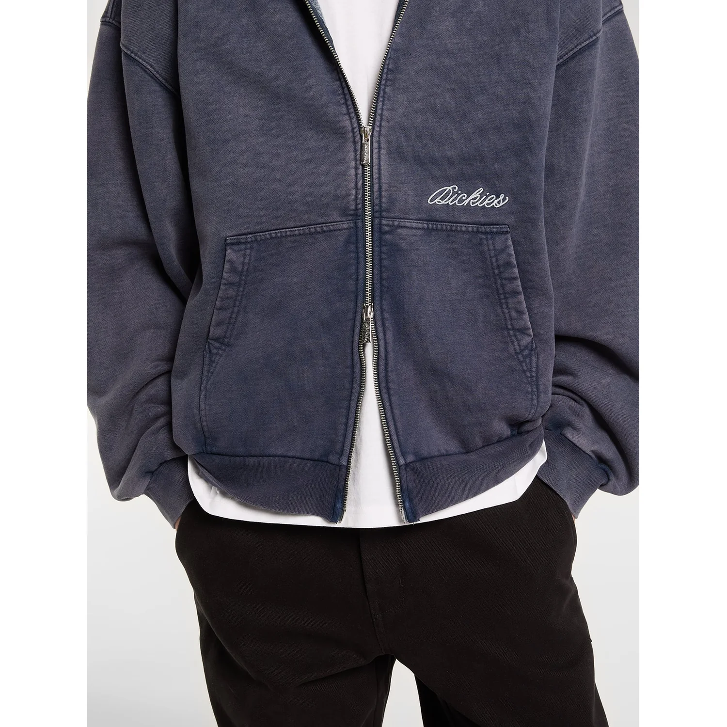 Baker Zipped Hoodie Kapuzenjacke, Reißverschluss, Kängurutasche, Dunkelblau, Sweatstoff
