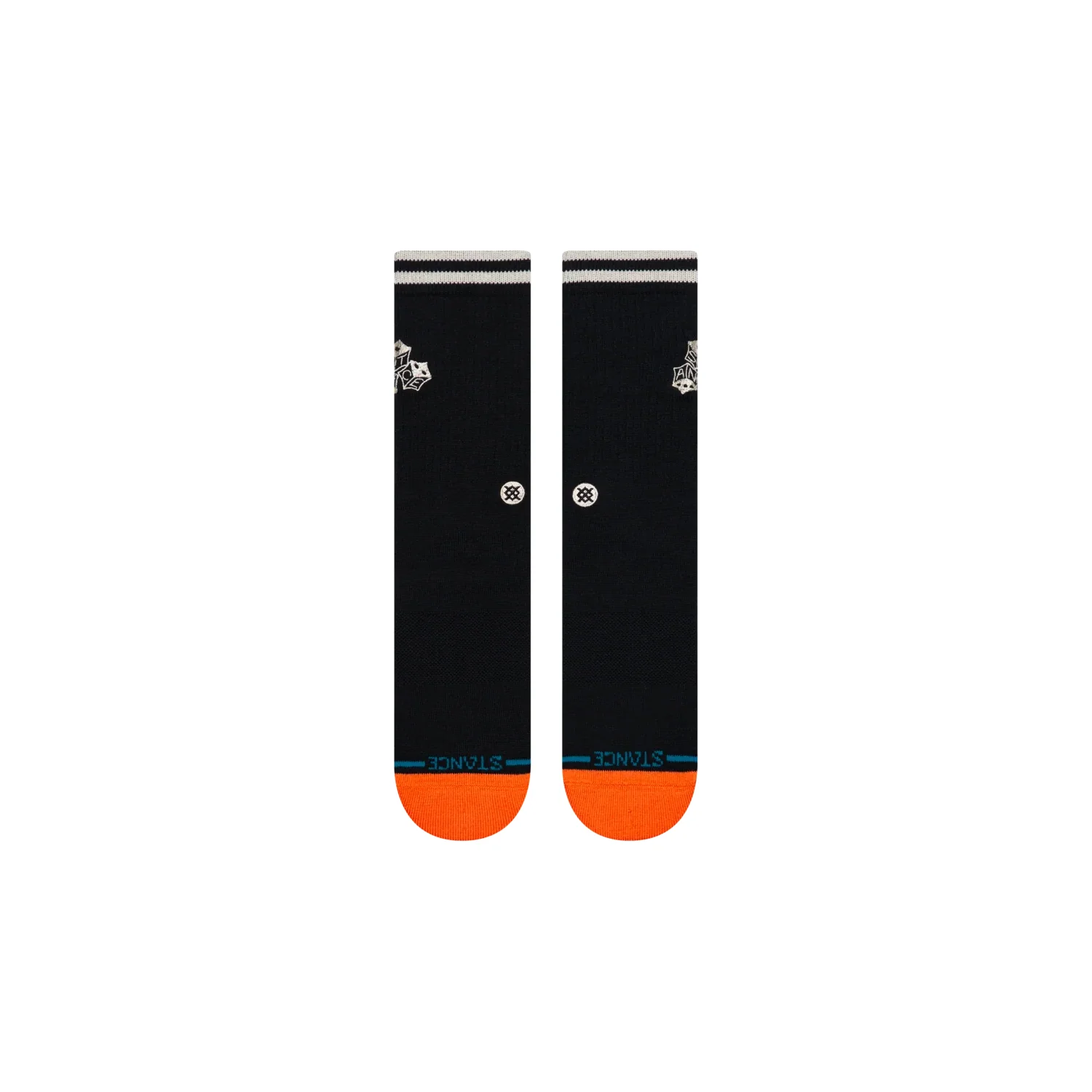 Chaussettes montant jusqu'aux genoux, noires, avec bordure orange, bord rayé, chaussettes en coton