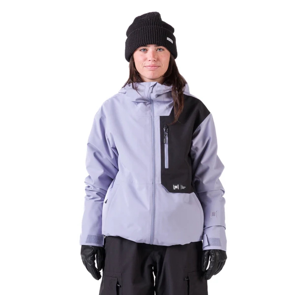 Veste, veste de ski, fermeture éclair, bloc de couleur, bonnet, veste, veste d'hiver, veste à capuche, violet clair, poche Zipp