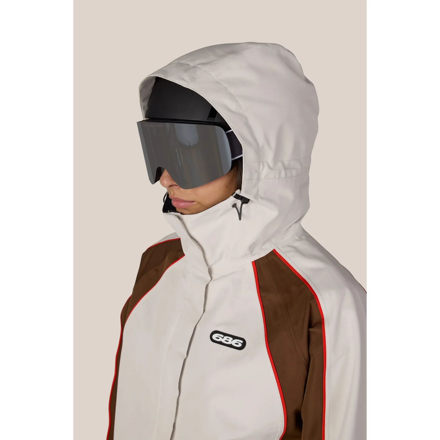 Hologram Jacket Veste de ski, capuche, imperméable, couleur crème, empiècements marron