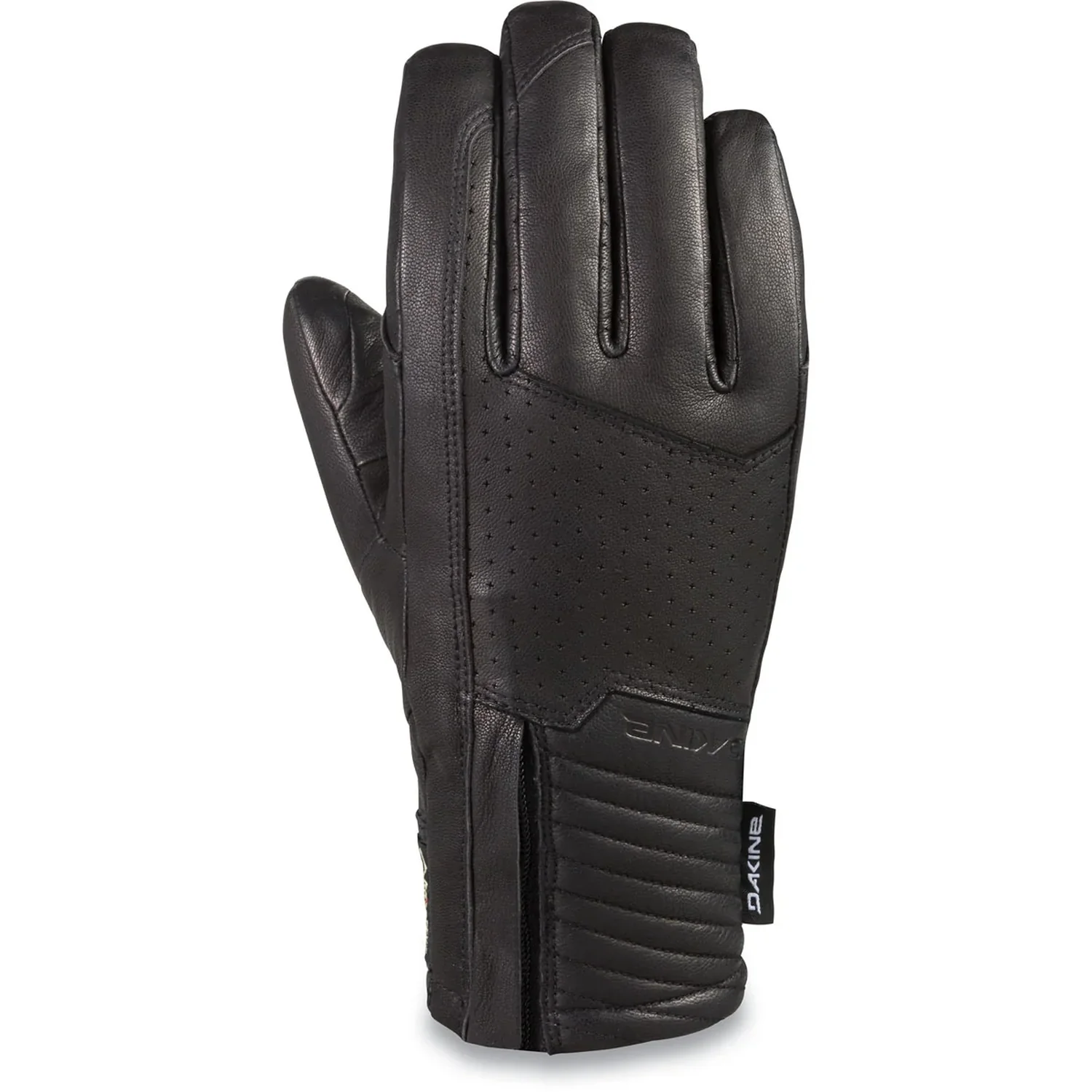 Lederhandschuh, schwarz, perforiertes Leder, lange Manschette, Stepppolsterung
