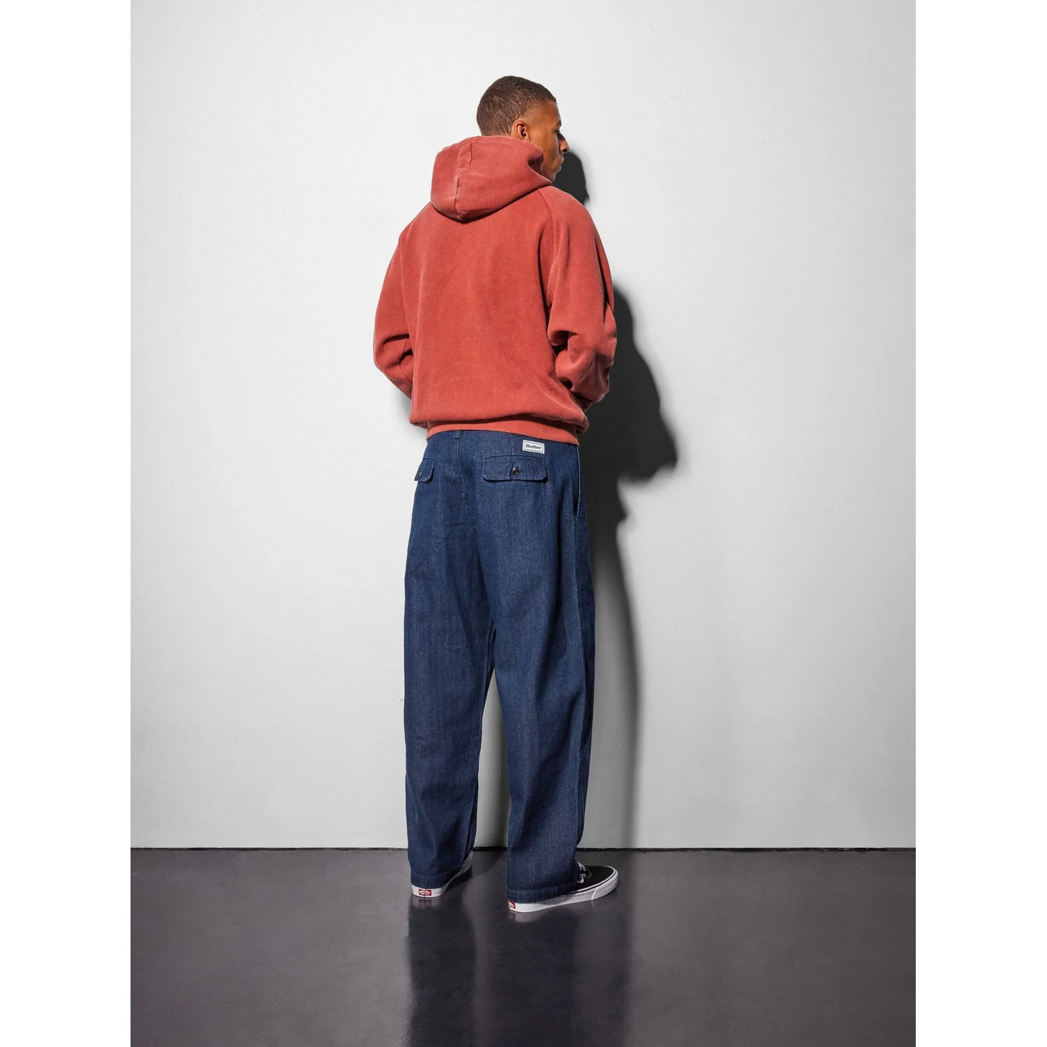 Pleated Trousers Hoodie, Terrakotta, Kapuze, Jeans, Weit geschnitten